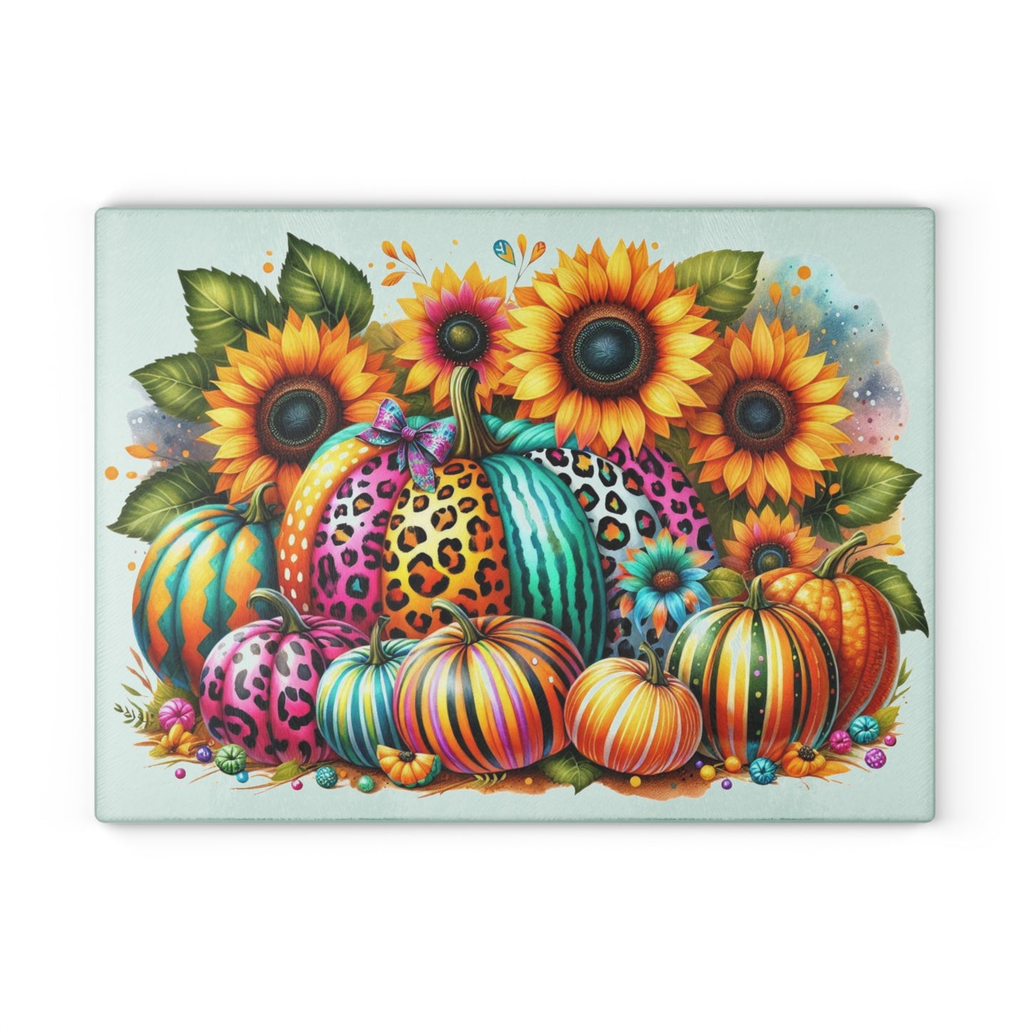 🎃 Rainbow Pumpkins & Sunflowers Cutting Board – Bright Fall Whimsy with a Wild Twist