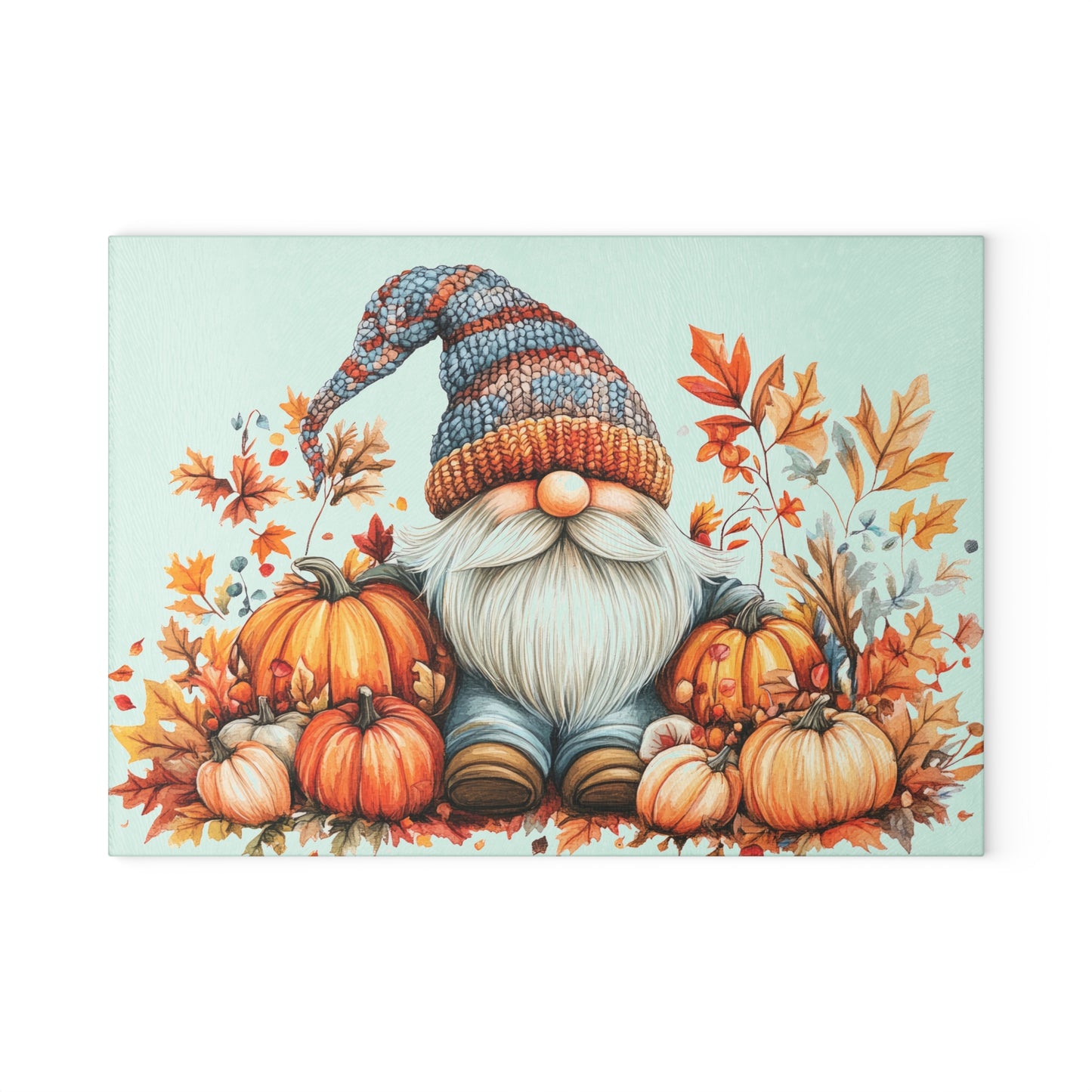 Tabla de cortar con gnomos otoñales y calabazas: un acogedor toque otoñal para tu cocina