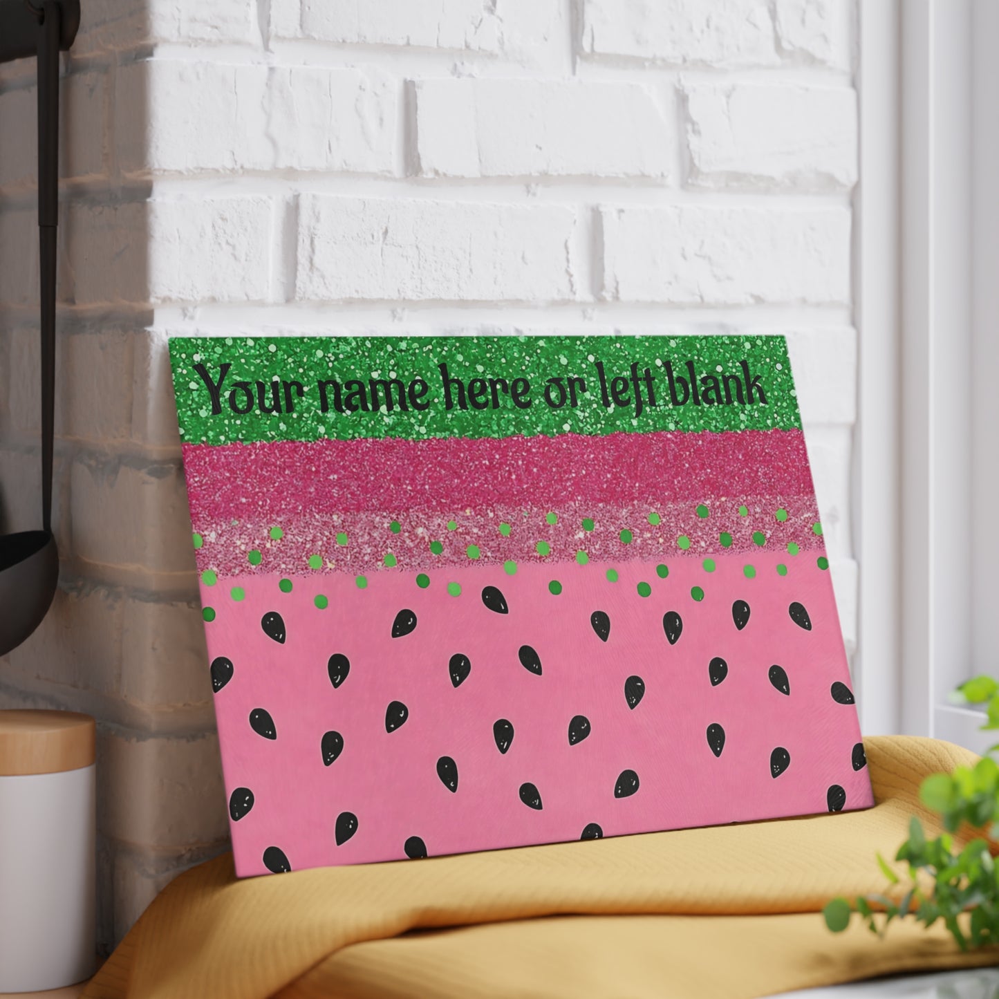 Tabla de cortar con brillo de sandía: divertida decoración de cocina de verano con personalización opcional