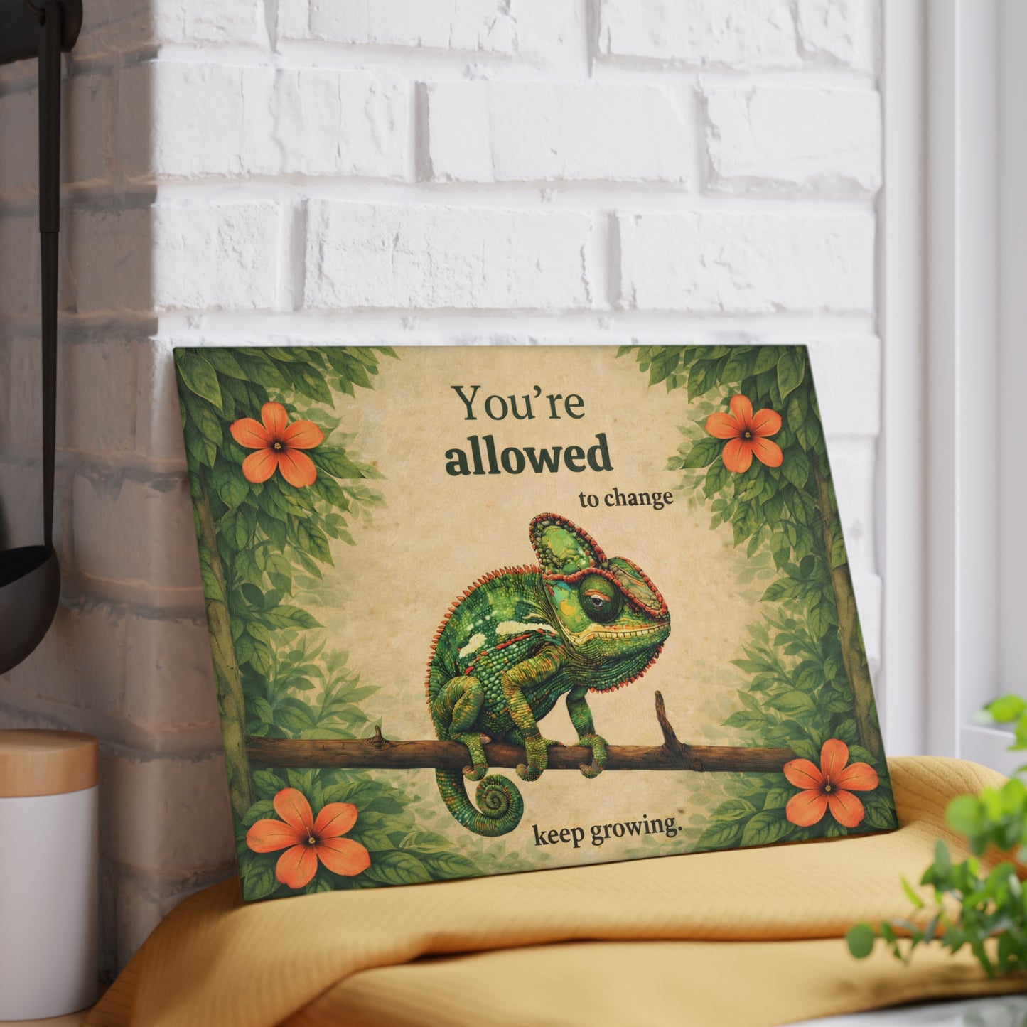 You’re Allowed to Change Glass Cutting Board – Inspirational Chameleon Garden Art Kitchen Decor