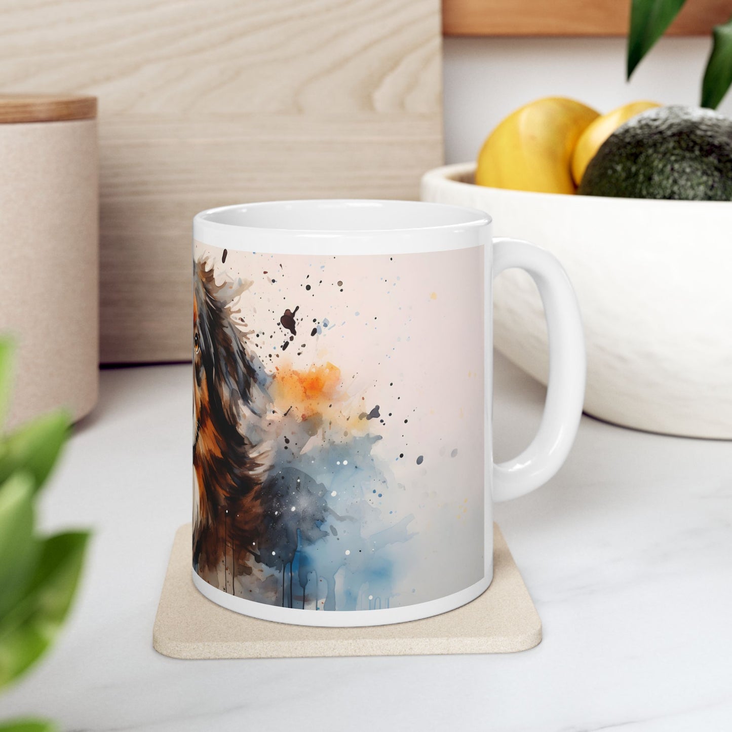 Taza de acuarela de pastor australiano: ¡una explosión de color y personalidad!