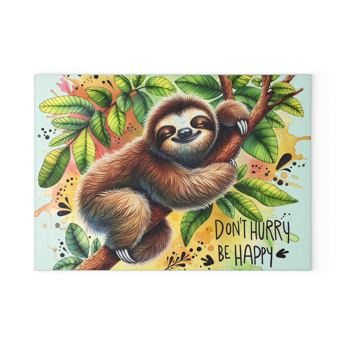 Sloth “Don’t Hurry Be Happy” Cutting Board – Whimsical Jungle Charm for Your Kitchen