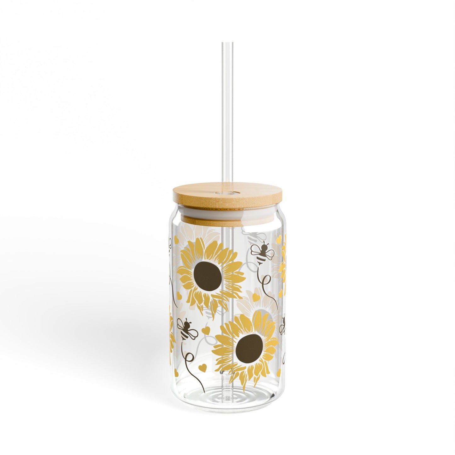 🌻 Sunflower & Bees Sipper Glass – Brighten Your Day with Every Sip 🐝