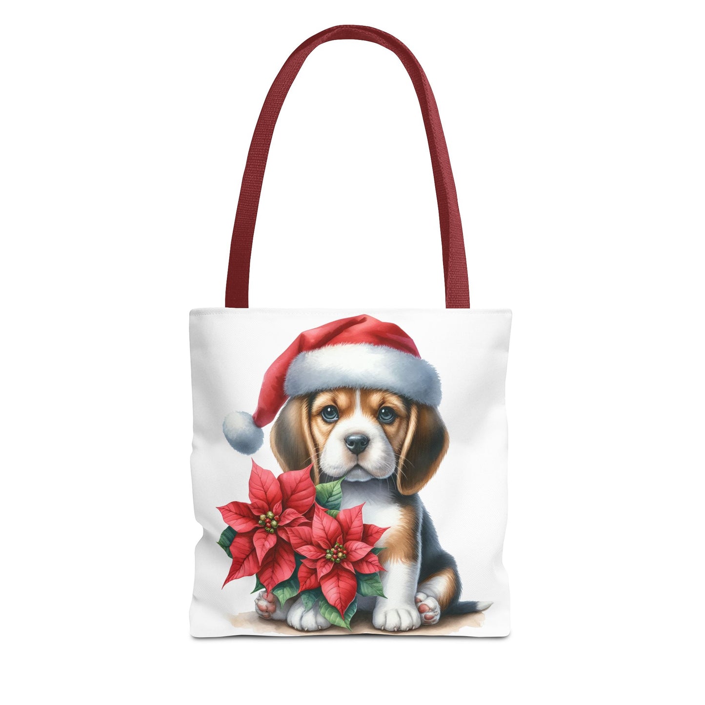 🐶 Beagle Puppy & Poinsettia Christmas Tote Bag – Sweet Holiday Charm in Every Step 🎄