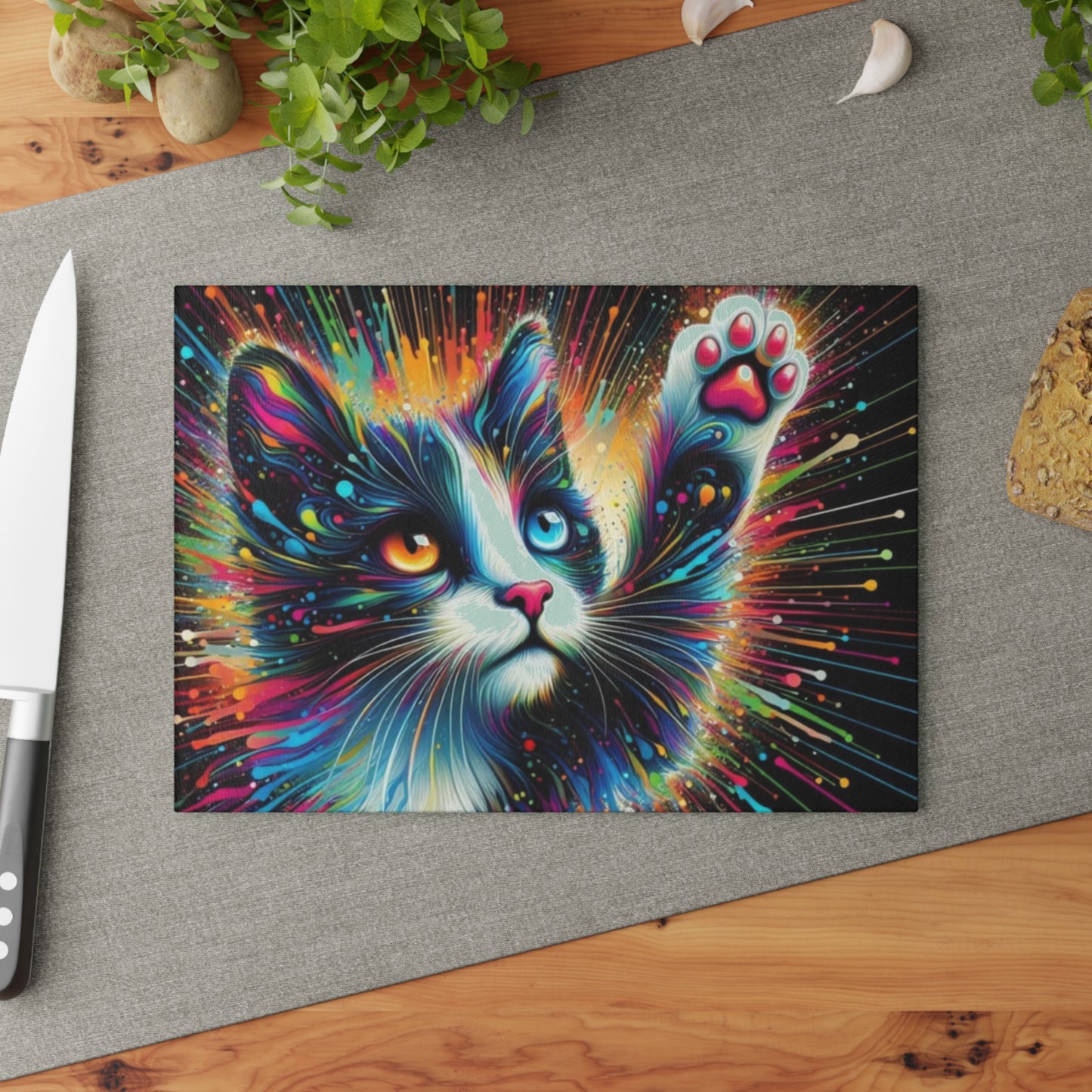 🐾 Rainbow Cat Cutting Board – Psychedelic Feline Art That Pops in Your Kitchen