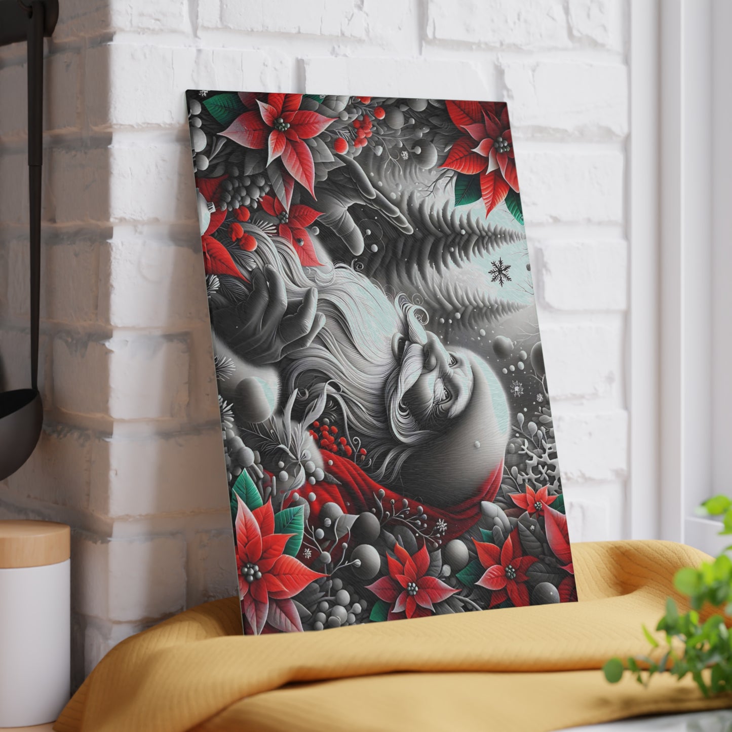 🎅❄️ “Midnight Snow Santa” Glass Cutting Board – Festive Glow for Your Kitchen