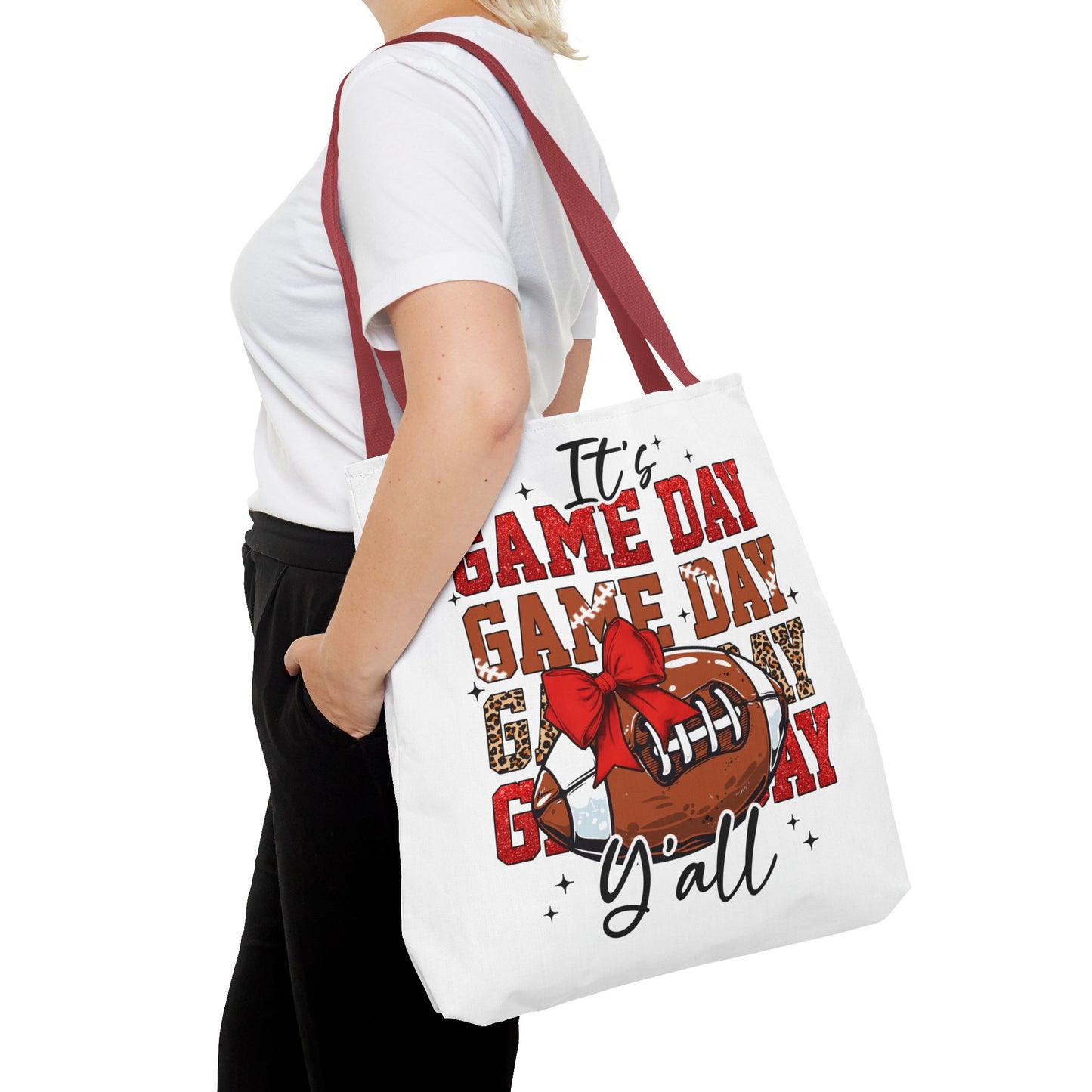 🏈 Game Day Red Bow Football Tote Bag – Sporty, Stylish, and Ready for Kickoff 🎀👜