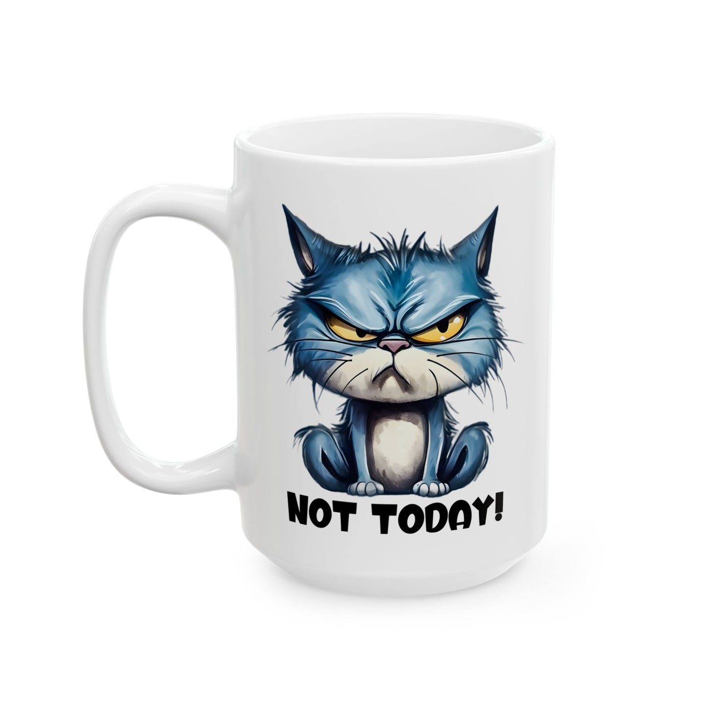 😾 Hoy no – Taza de gato azul gruñón para mañanas de buen humor