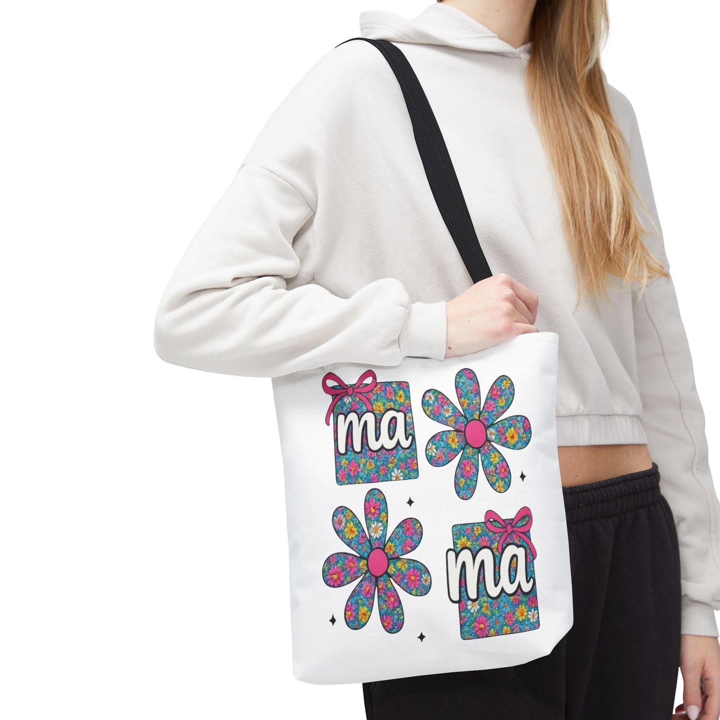 Bolso Tote Floral "ma": Un Accesorio Divertido y Brillante para Mamá