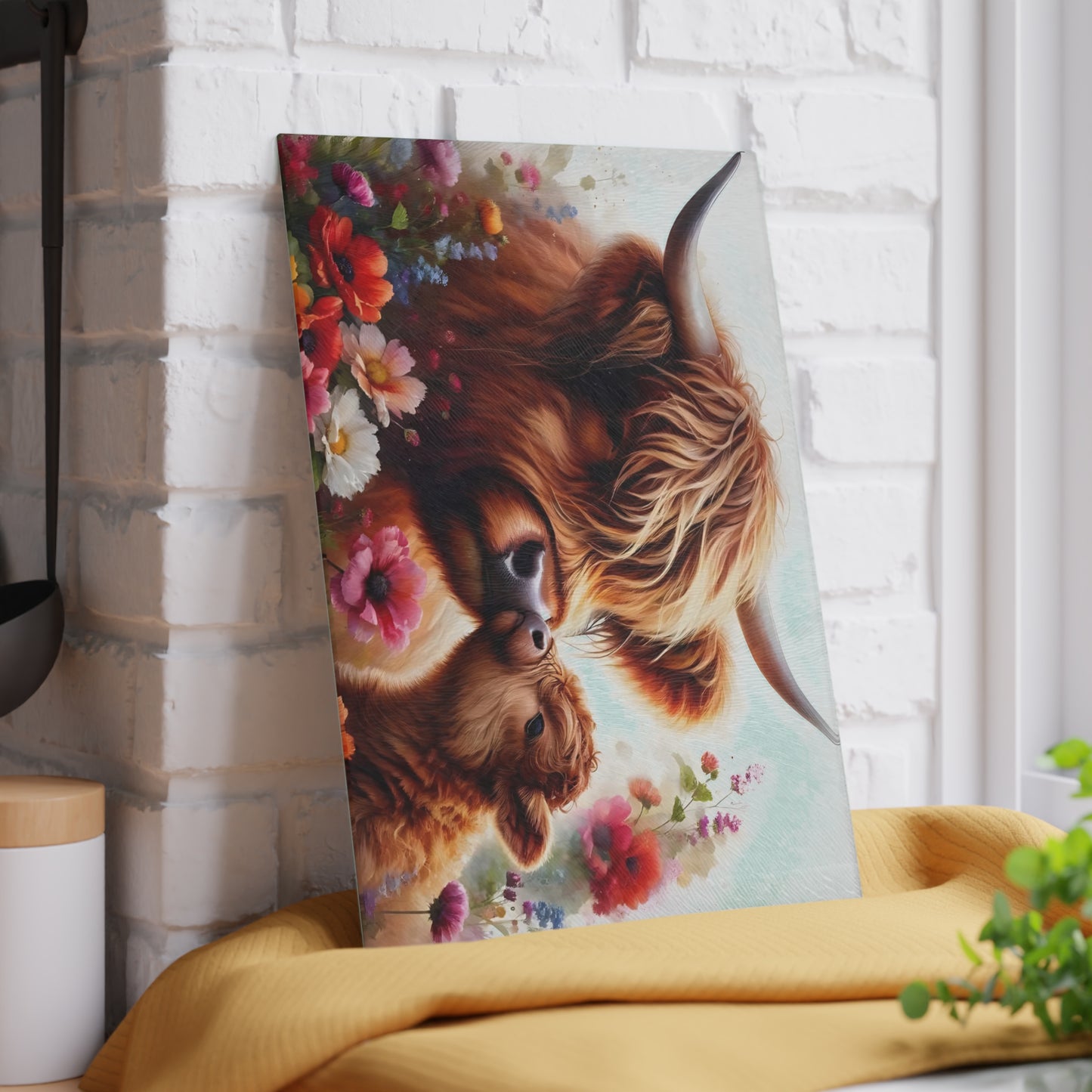 ๐ฎ๐ธ Highland Cow & Calf Cutting Board โ Rustic Love in Bloom ๐ผโค๏ธ