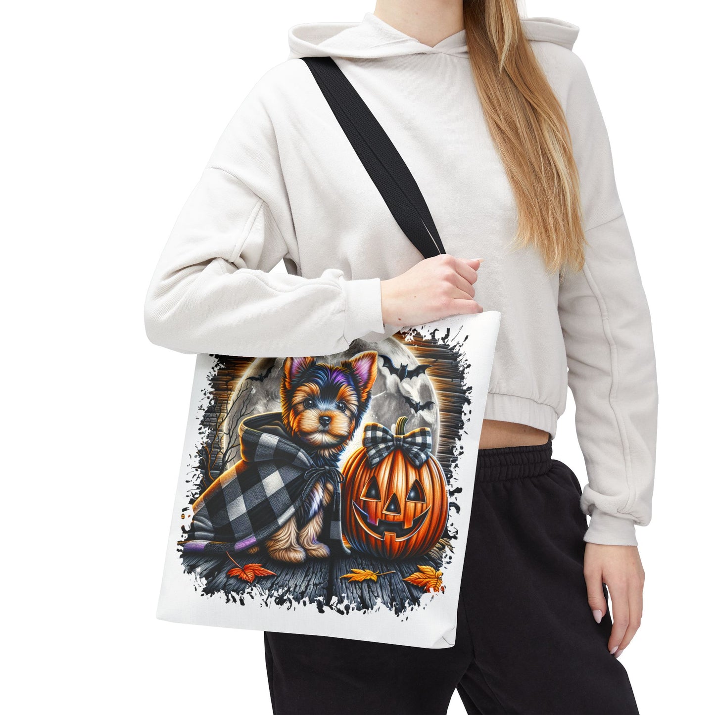 ๐ Yorkie Halloween Tote Bag โ Spooky Cute & Plaid Perfect ๐พ๐ค๐