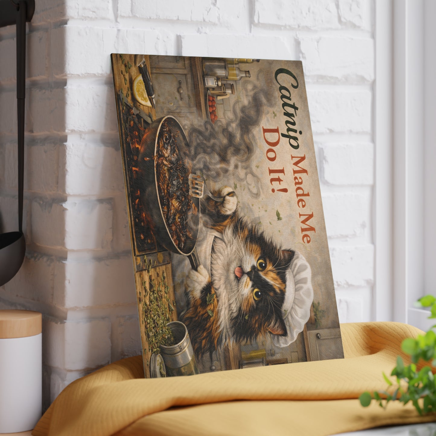 Catnip Made Me Do It Glass Cutting Board – Funny Cat Kitchen Art