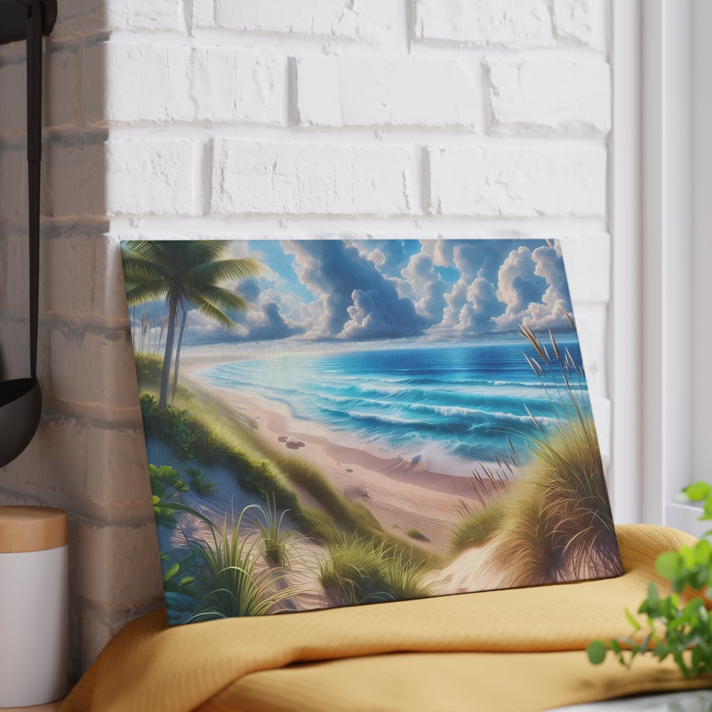 Tabla de cortar de vidrio con escena de playa, regalo para amantes de la playa, regalo de boda, regalo de fiesta de compromiso, regalo de cocina para recién casados, regalo de inauguración de la casa