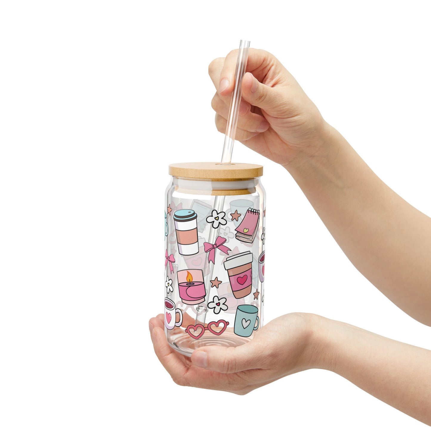 ☕💖 Cozy Café Vibes Sipper Glass – 16oz of Pastel Bliss with Every Sip 🌟