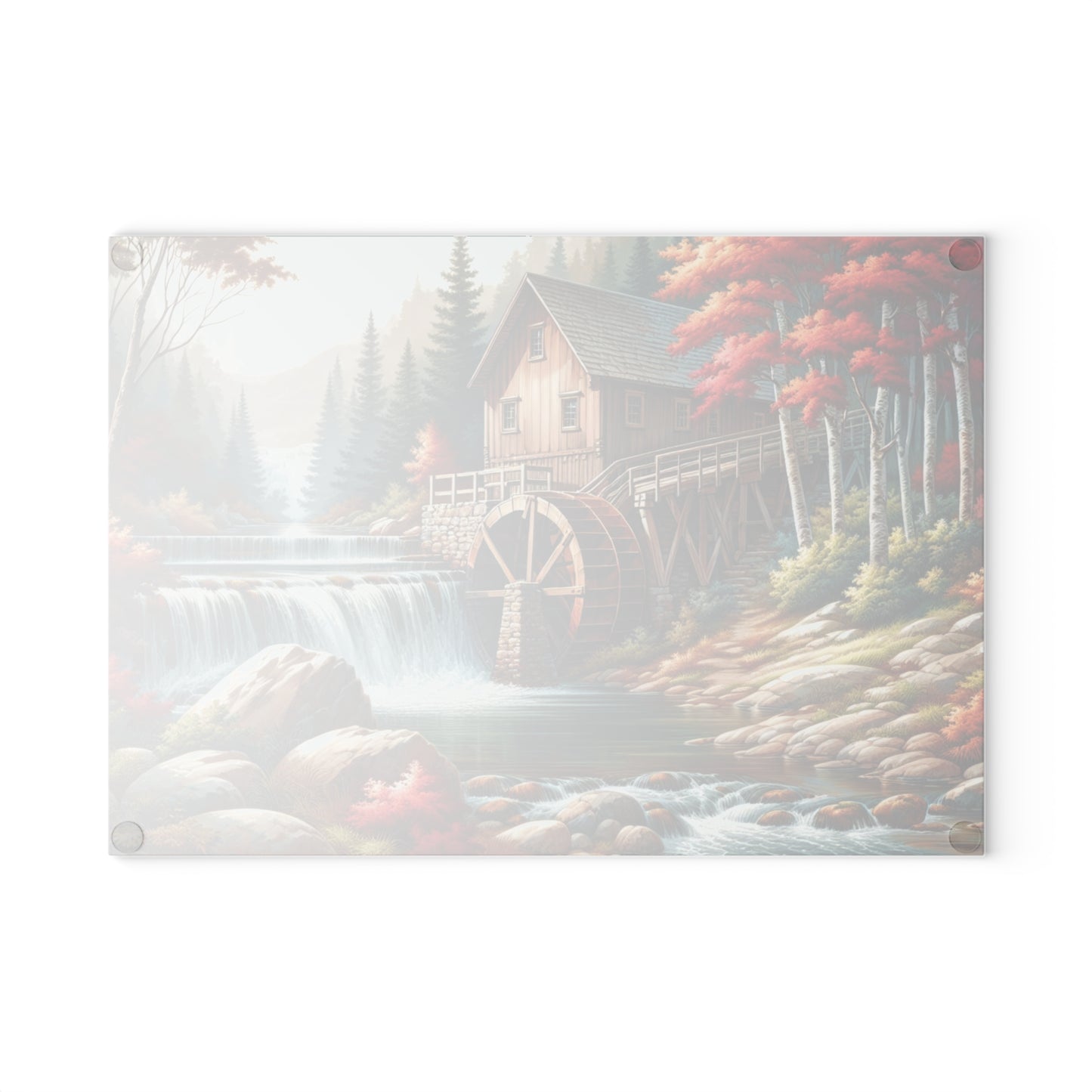 🍁 Autumn Watermill Cutting Board – Rustic Charm Meets Tranquil Fall Beauty