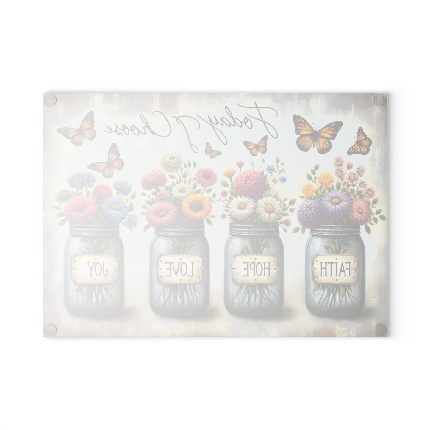🌼 Hoy elijo – Tabla de cortar de fe, esperanza, amor y alegría – Decoración floral inspiradora para la cocina