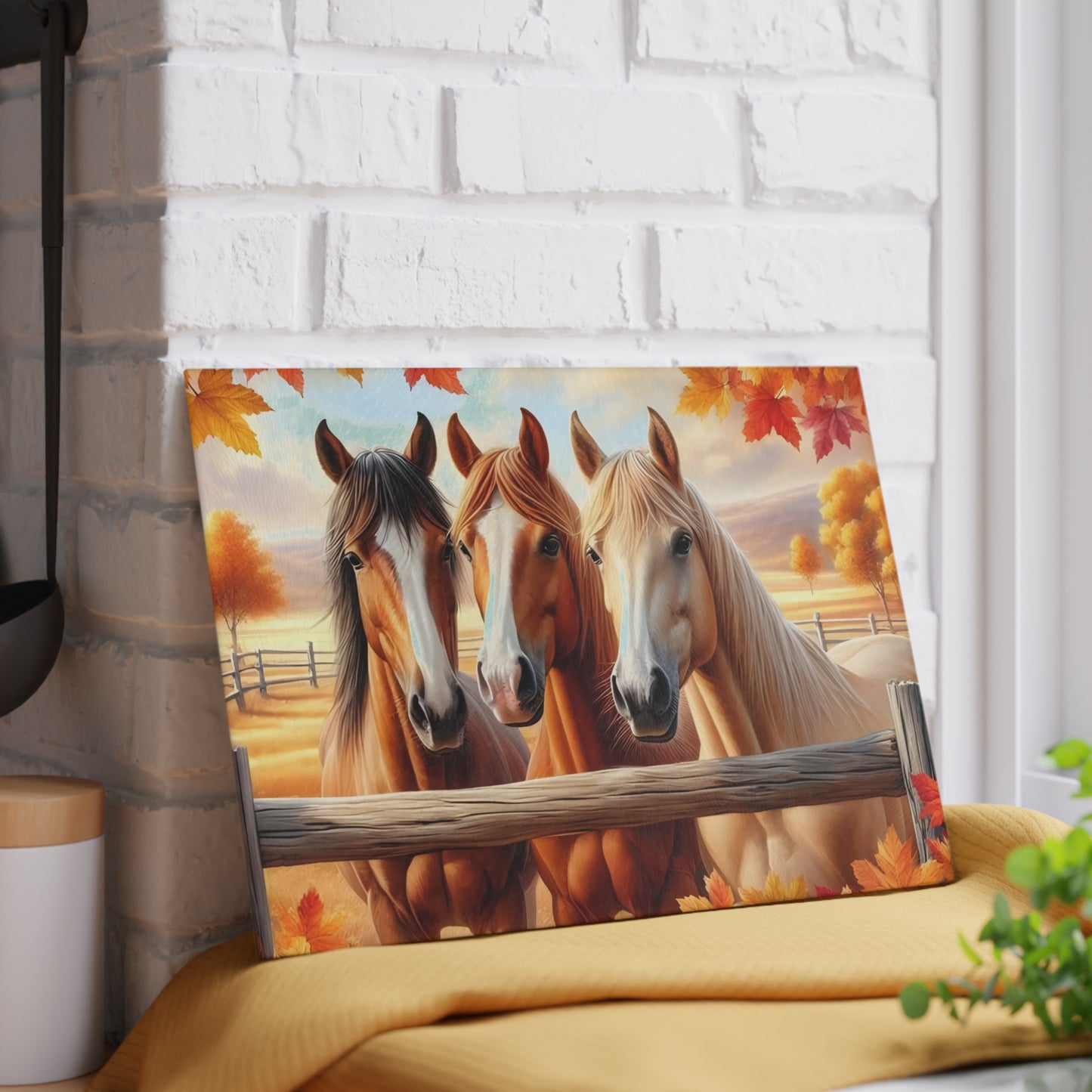 🐴 Autumn Pasture Horses Cutting Board – Rustic Elegance for Your Kitchen 🍂
