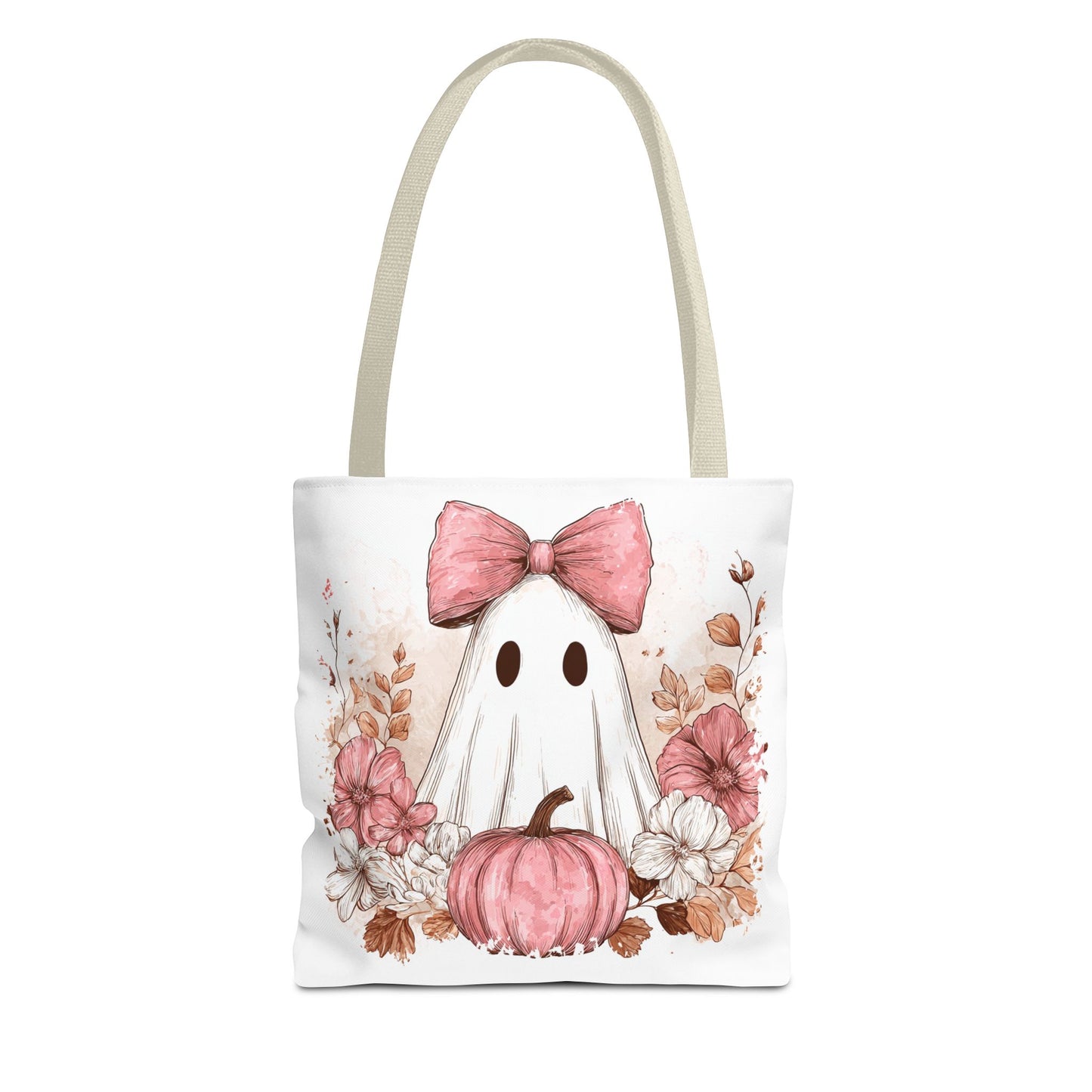 ๐ป Pink Bow Ghost Floral Halloween Tote Bag โ Spooky Cute with Fall Charm ๐๐