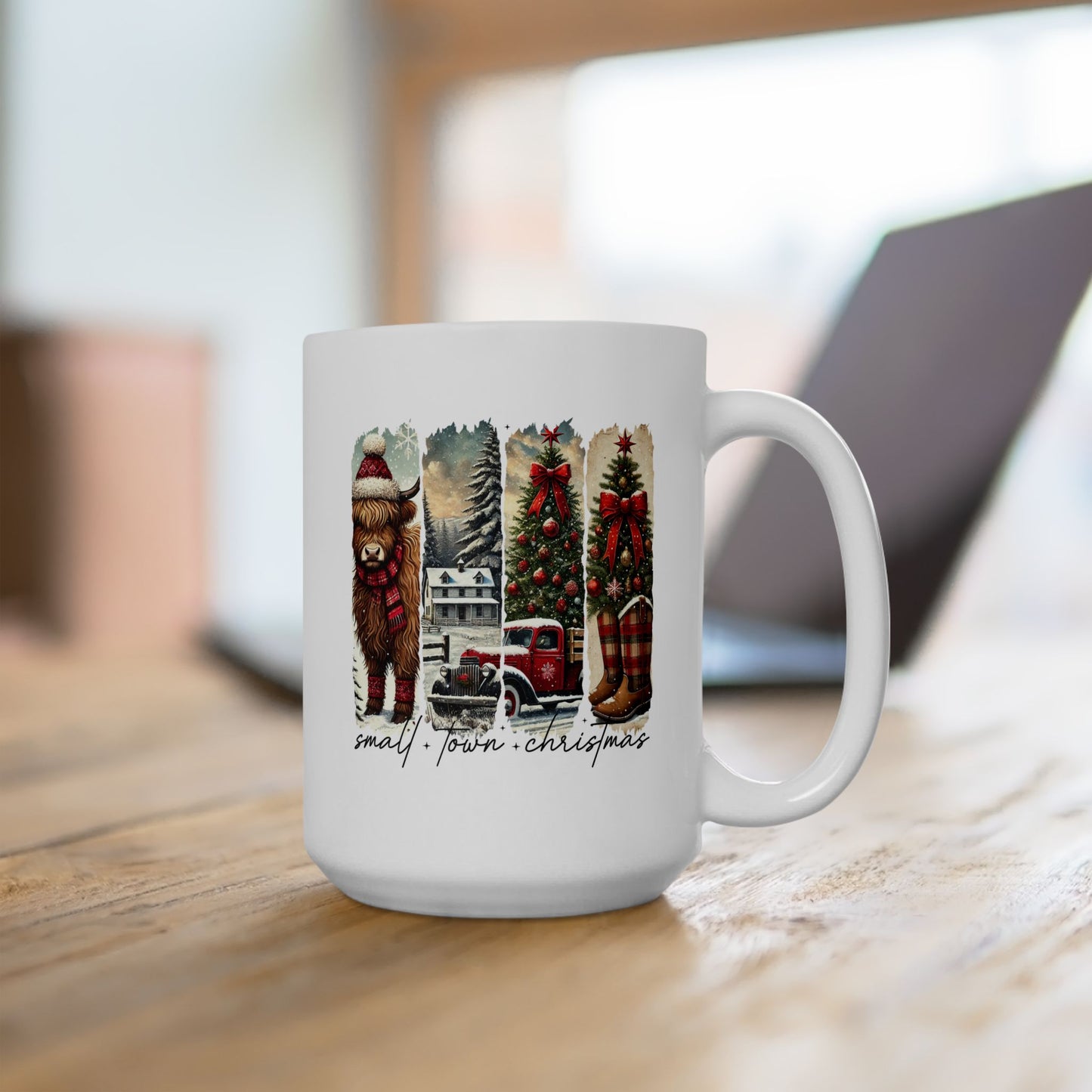 Taza de café navideña Highland Cow Country: un acogedor encanto rústico navideño en cada sorbo
