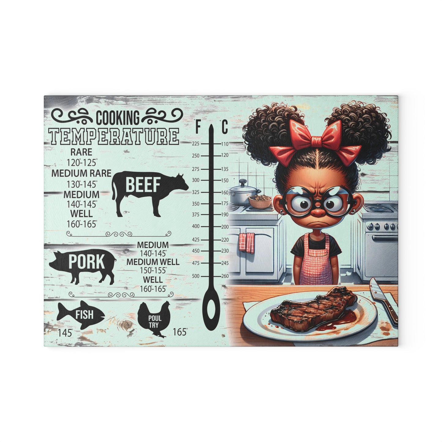 🍴 Funny Cooking Temperature Chart Cutting Board – Sassy Kitchen Decor with a Side of Humor