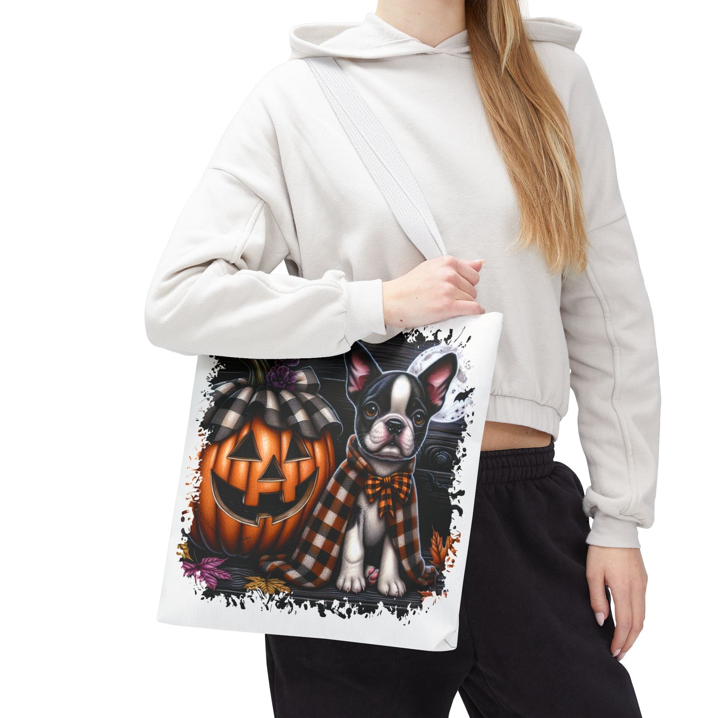 🎃 Boston Terrier Halloween Tote Bag – Spooky Cute with Plaid Style 🐾🖤👜
