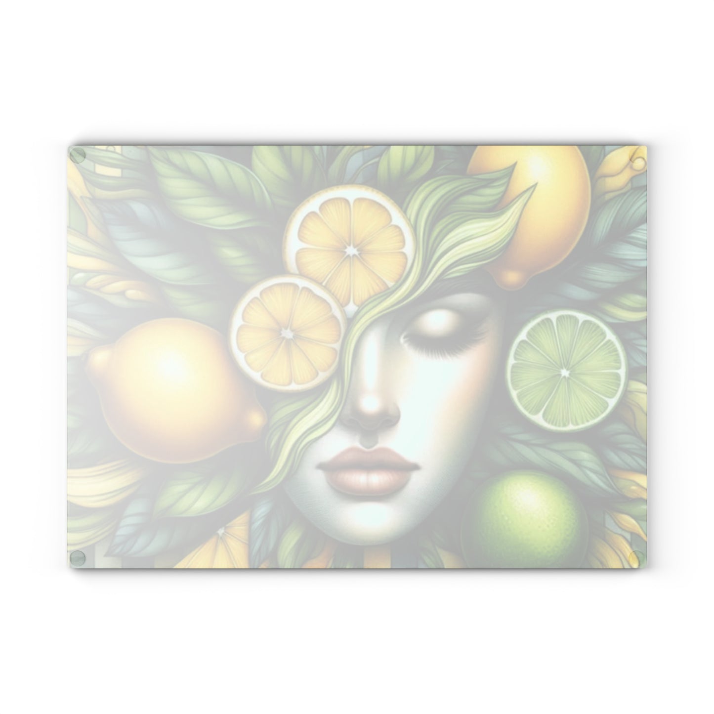 Tabla de cortar de vidrio con diseño de diosa de limón y lima: audaz, hermosa y refrescantemente única
