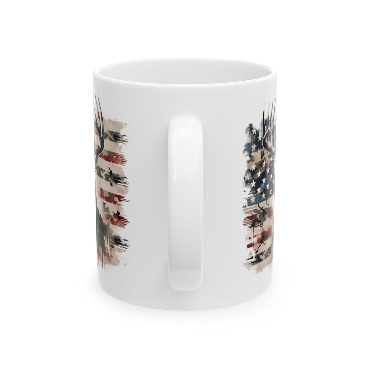 🦌USA Camo Flag Buck – Patriotic Hunting Coffee Mug (11oz & 15oz)
