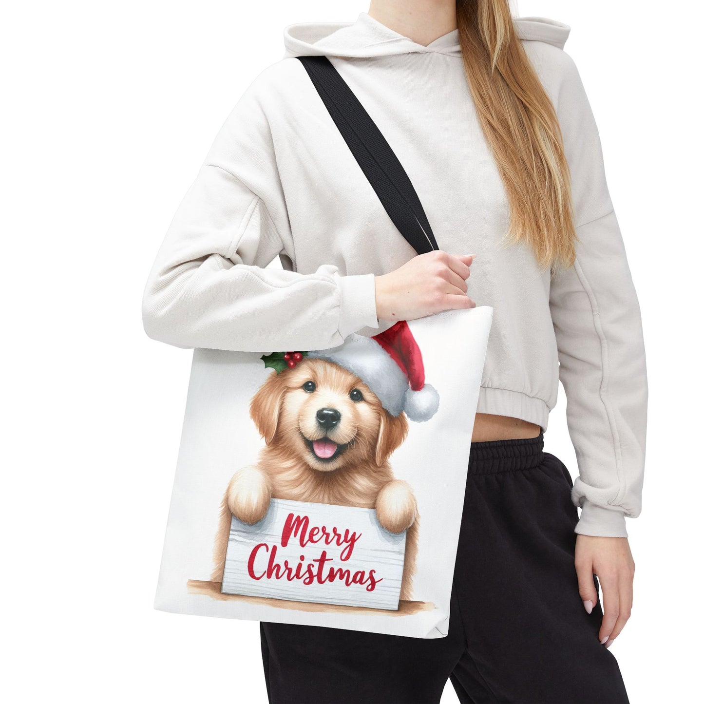 🐾 Golden Retriever “Merry Christmas” Tote Bag – Holiday Cheer in Every Carry 🎄