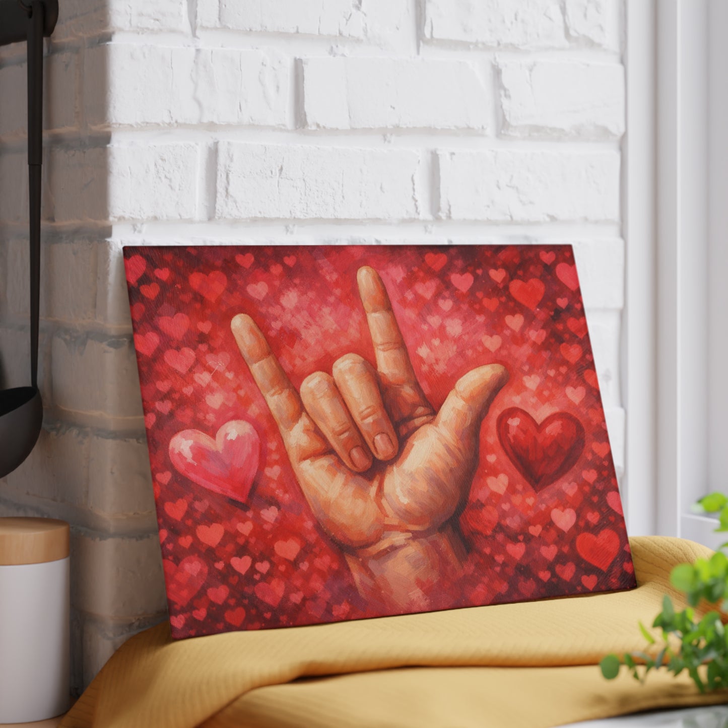 Sign Language “I Love You” Glass Cutting Board – Heartfelt ASL Art Kitchen Display
