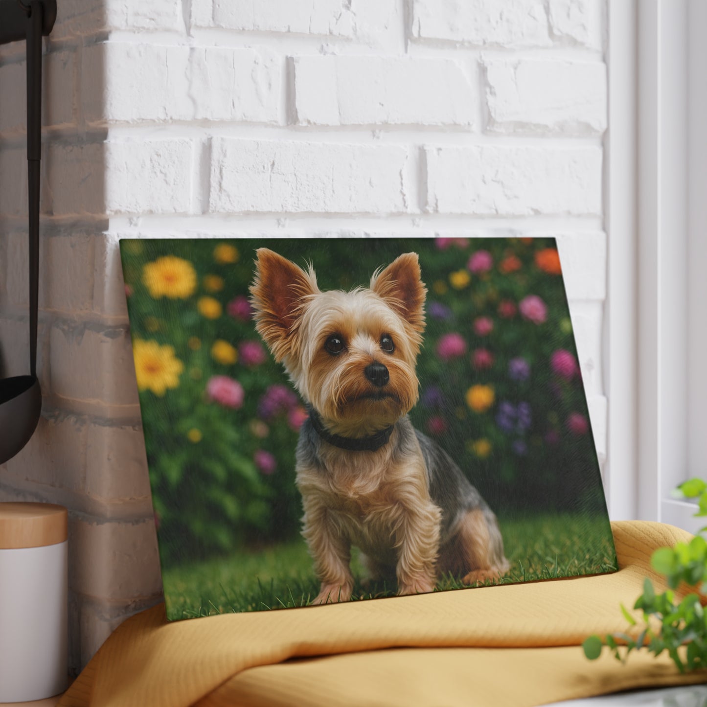 ๐๐ธ Yorkie in the Garden Cutting Board โ Blooming Charm for Your Kitchen ๐ผ