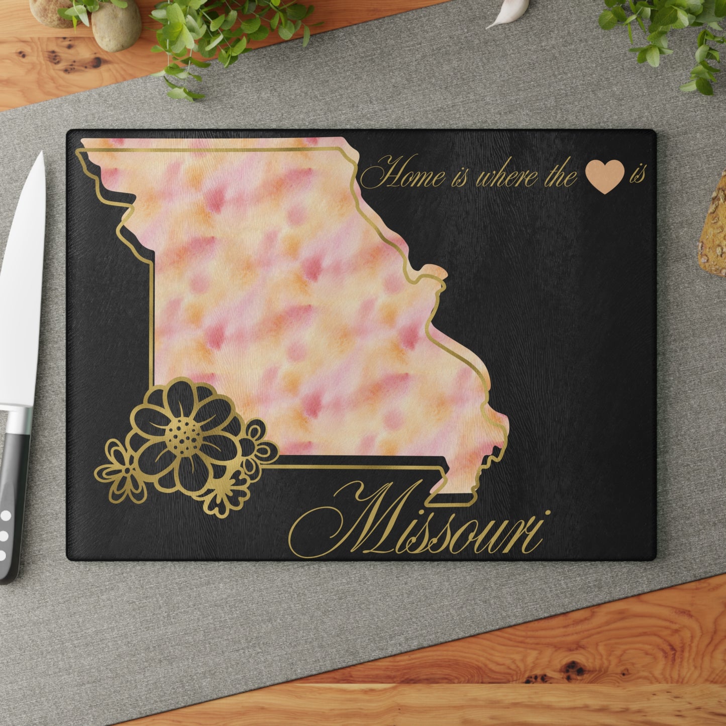 🩷 Missouri State Floral Cutting Board – Home is Where the Heart Is 🌸