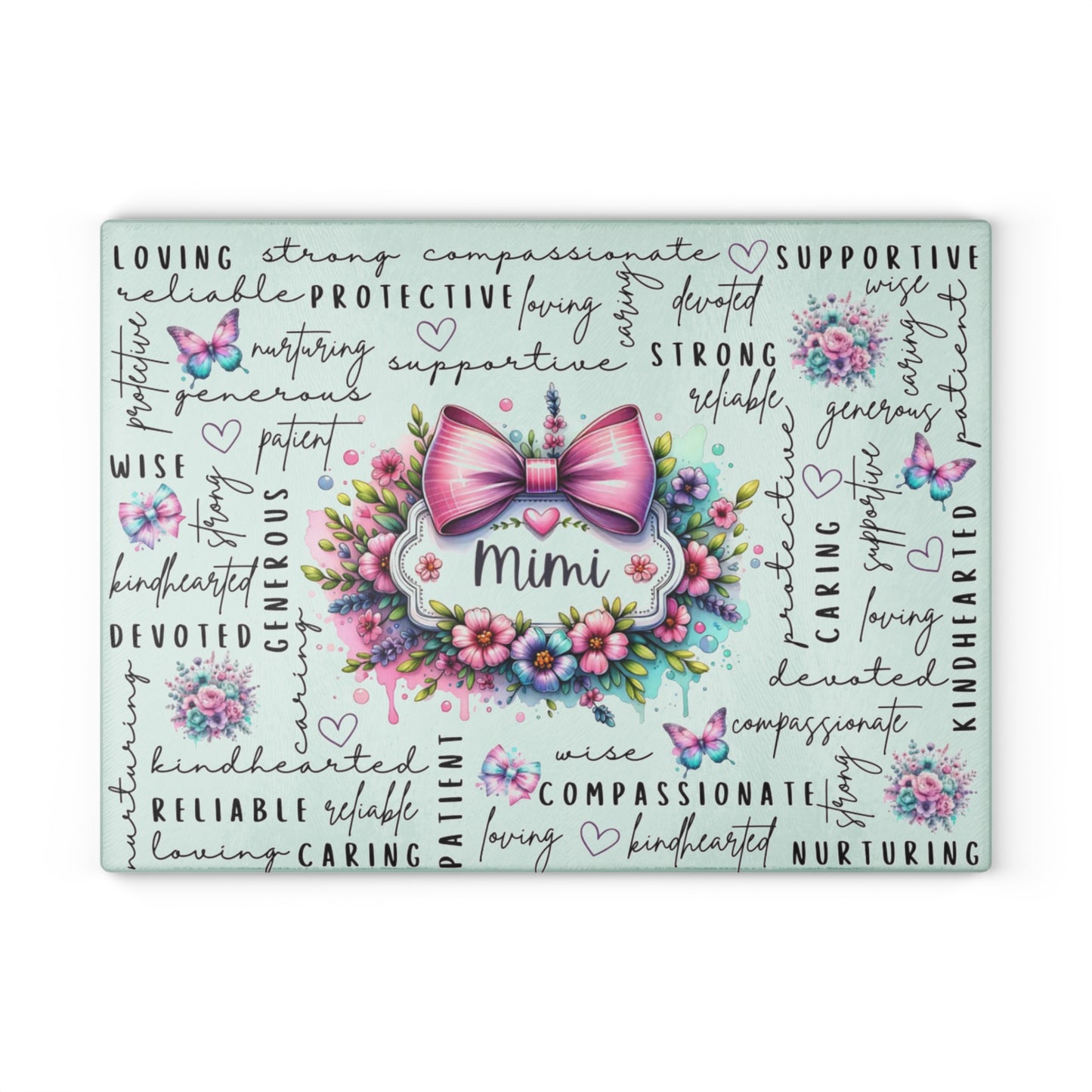 🎀🌸 Mimi Pink Bow Floral Cutting Board – Elegant Kitchen Gift for a Cherished Grandmother 🦋✨