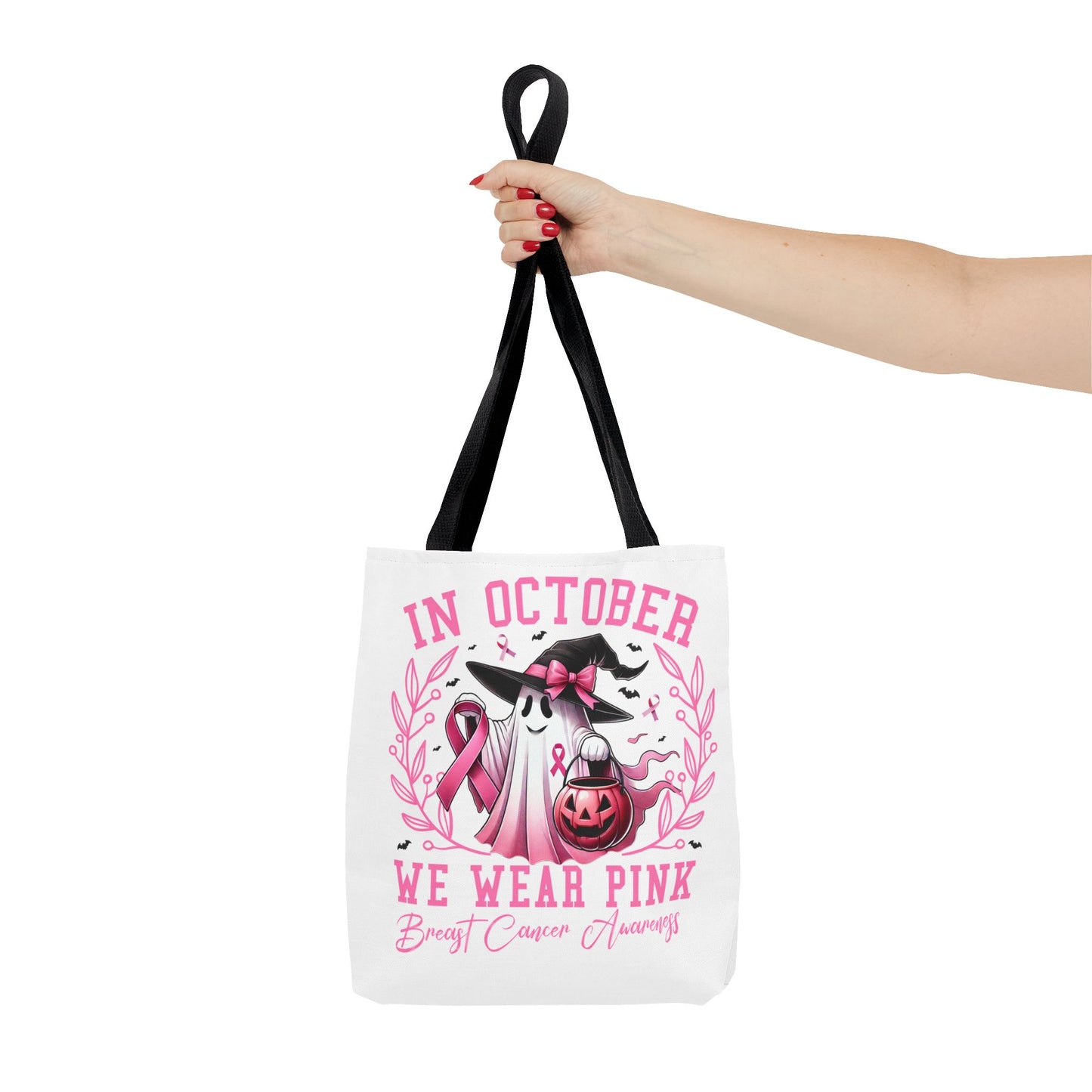 🎀 In October We Wear Pink Tote Bag – Breast Cancer Awareness with Spooky Charm 🎃