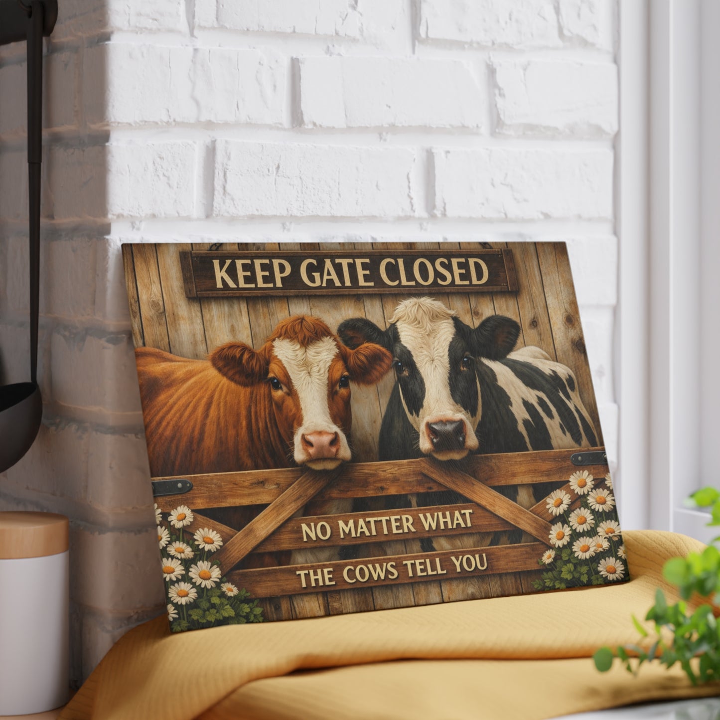Keep Gate Closed Cow Glass Cutting Board – Funny Farmhouse Kitchen Decor