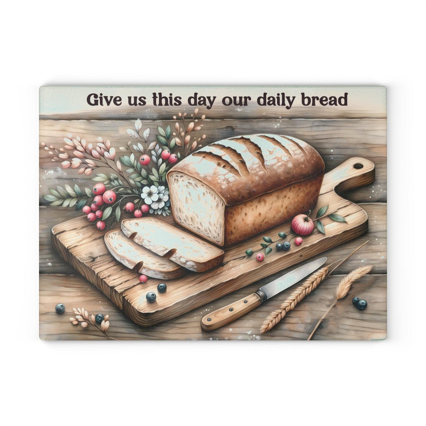 Tabla de cortar "Pan de cada día": arte de cocina rústico inspirado en la fe