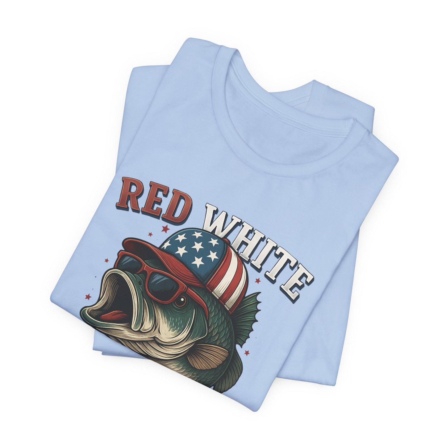 Divertida camiseta patriótica de pescado, con estampado rojo, blanco y negro, unisex, ideal para el 4 de julio, regalo para papá, ideal para barbacoas de verano.