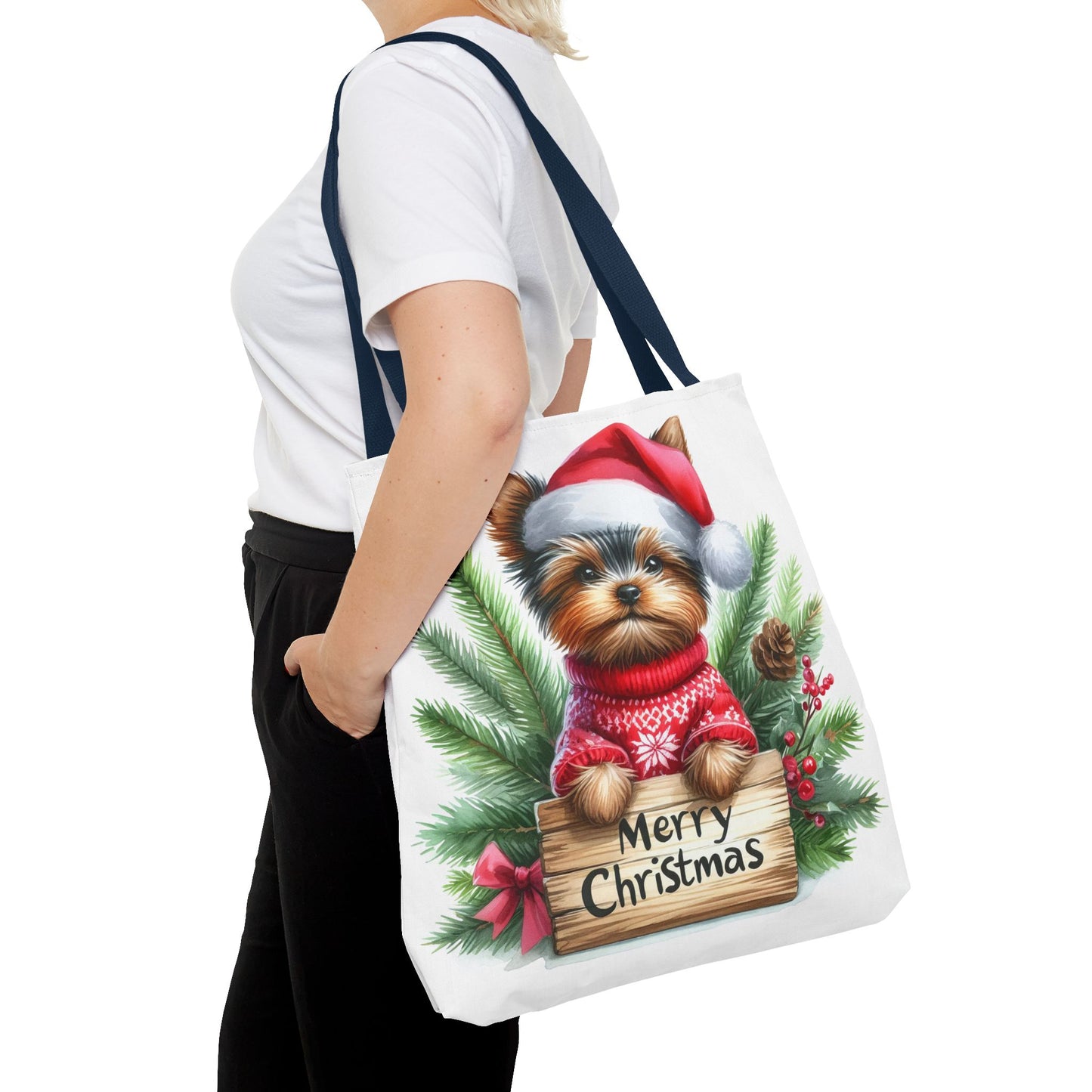 📦🐶 Yorkie Christmas Tote Bag – Tiny Terrier Holiday Charm in Every Carry 🎄