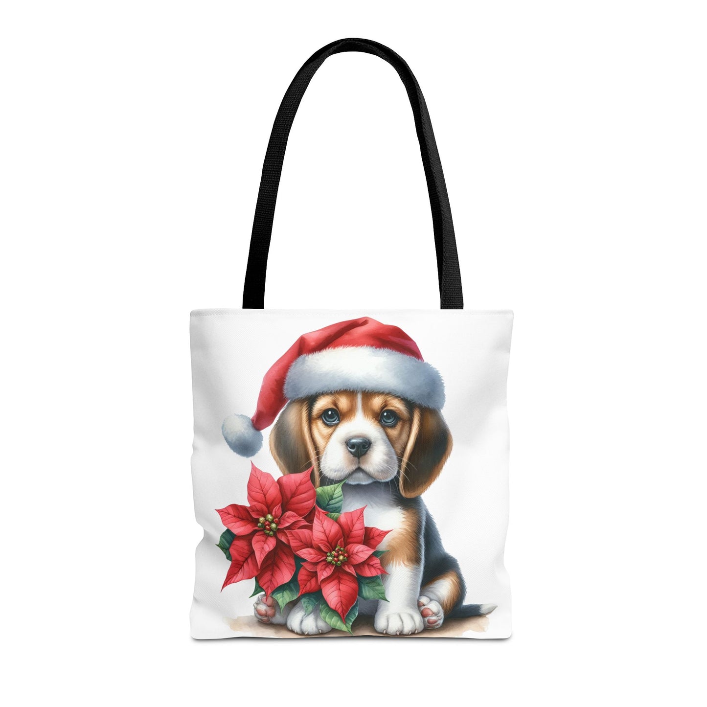 🐶 Beagle Puppy & Poinsettia Christmas Tote Bag – Sweet Holiday Charm in Every Step 🎄