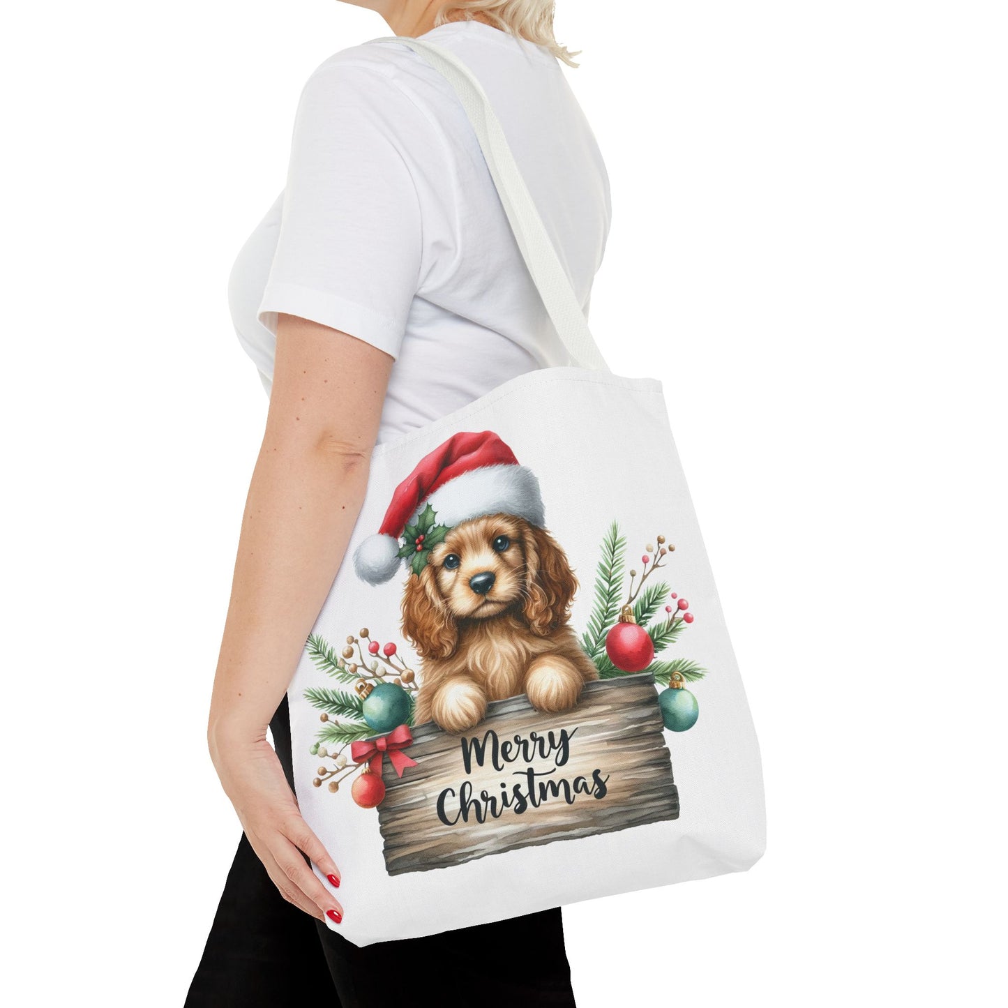 🐶 Cocker Spaniel “Merry Christmas” Tote Bag – Cozy Holiday Charm in Every Stitch 🎄