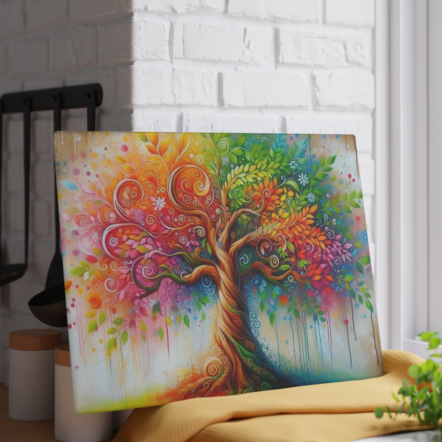 Colorful Tree of Life Tempered Glass Cutting Board