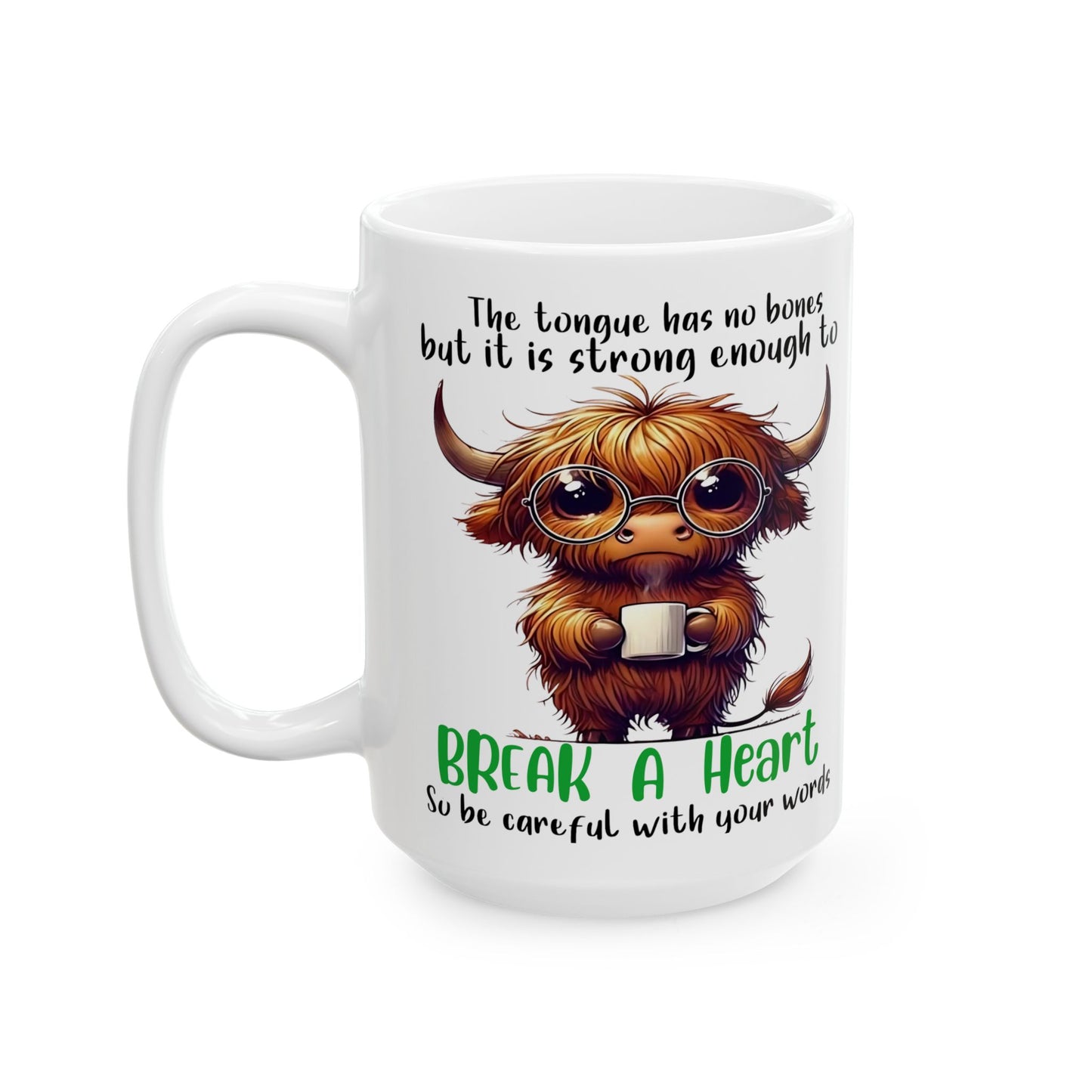 Taza de café "Rompe un corazón" de vaca de las Tierras Altas: un dulce recordatorio con un mensaje poderoso