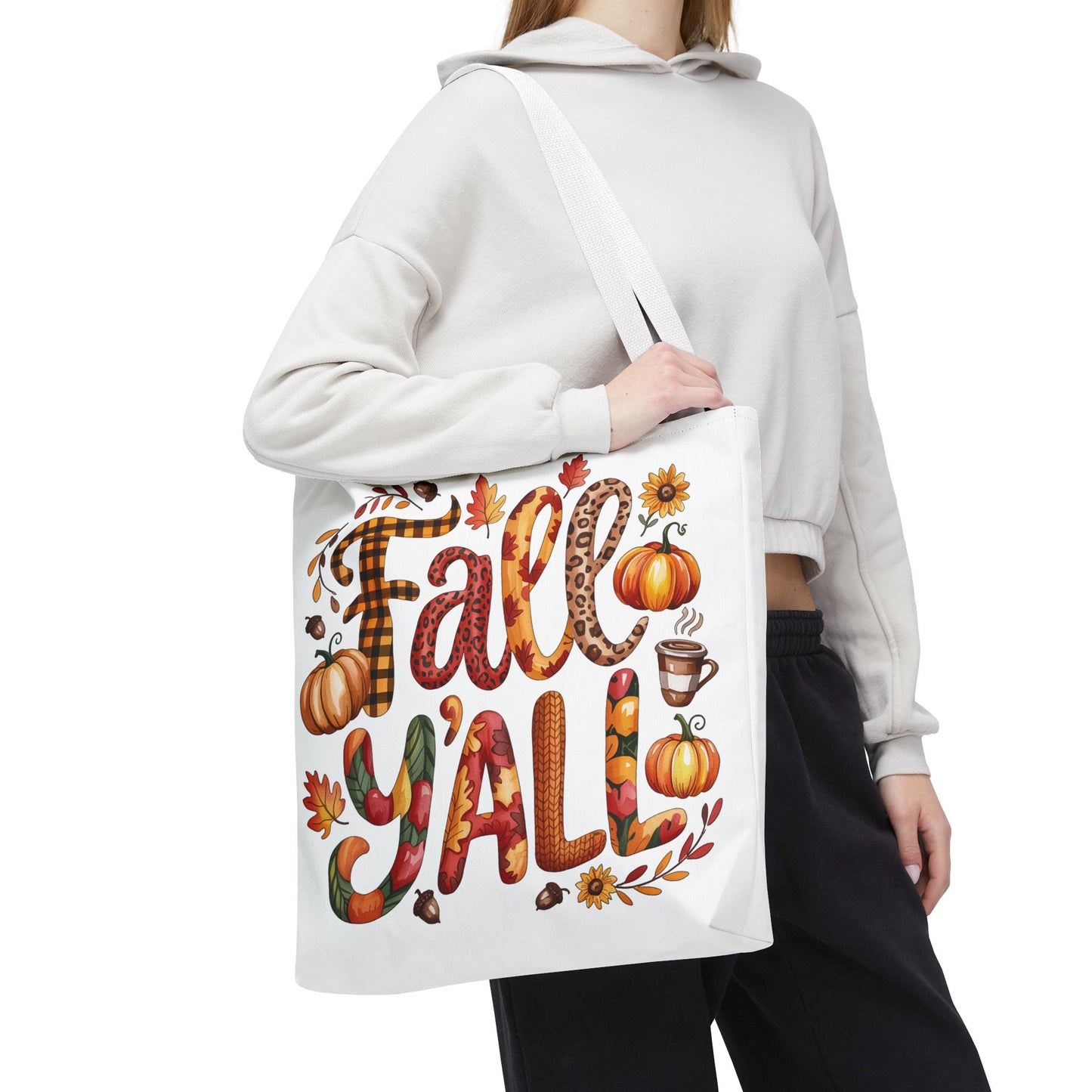 🎃 Fall Y’all Tote Bag – Bold Prints, Cozy Coffee & Pumpkin Cheer 🍂