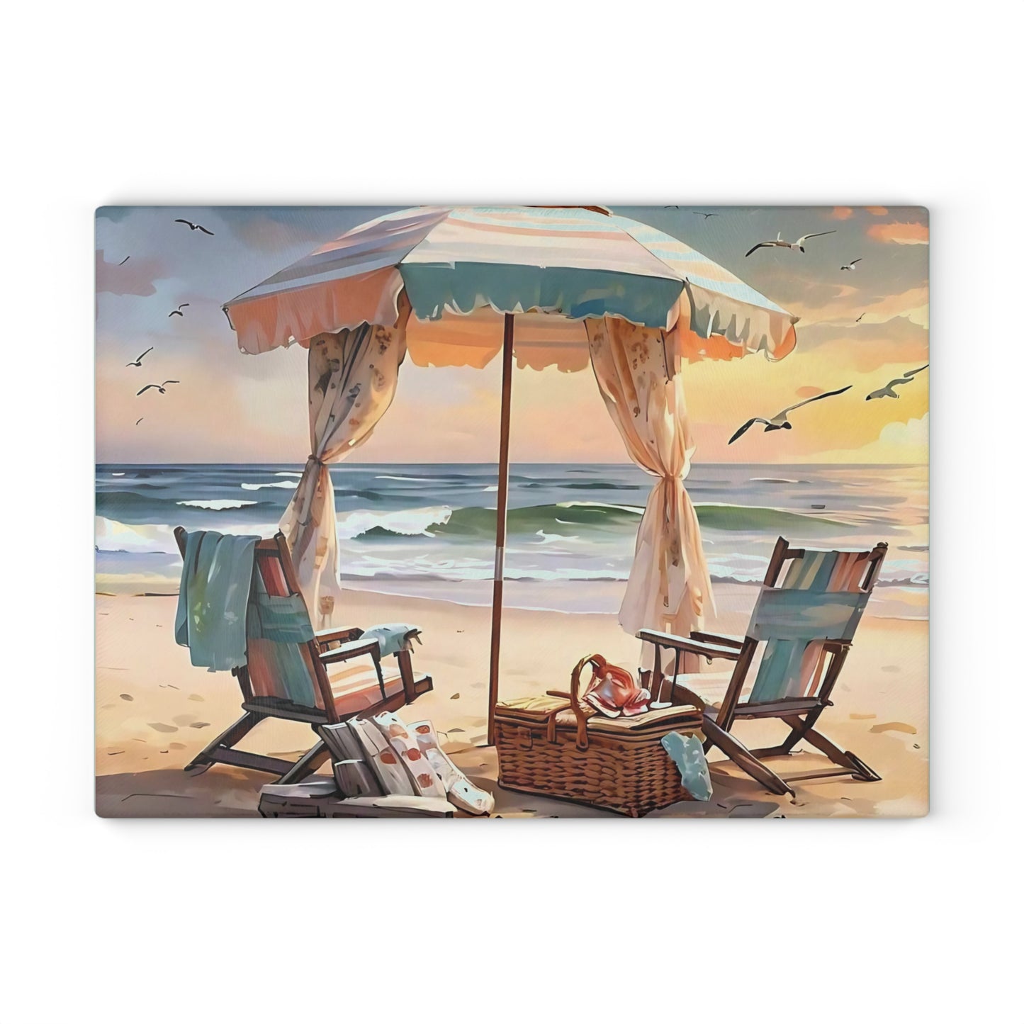 Beach Cutting Board, Coastal Decor, Ocean Art, Beach Gift, Glass Cutting Board, Tropical Kitchen Decor, Hand-Painted Look, Beach Scene