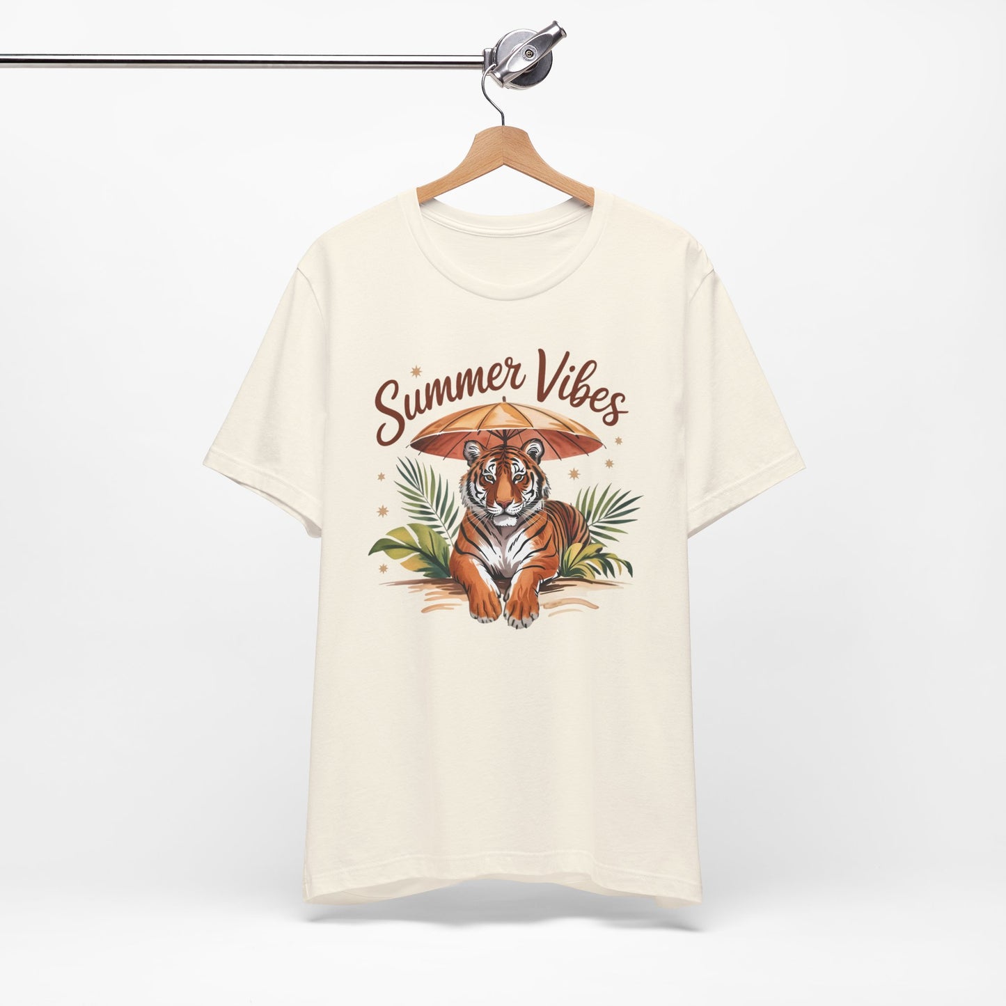 Camiseta Summer Vibes Tiger – Gráfico de palmeras de la selva con paraguas | Múltiples opciones de color