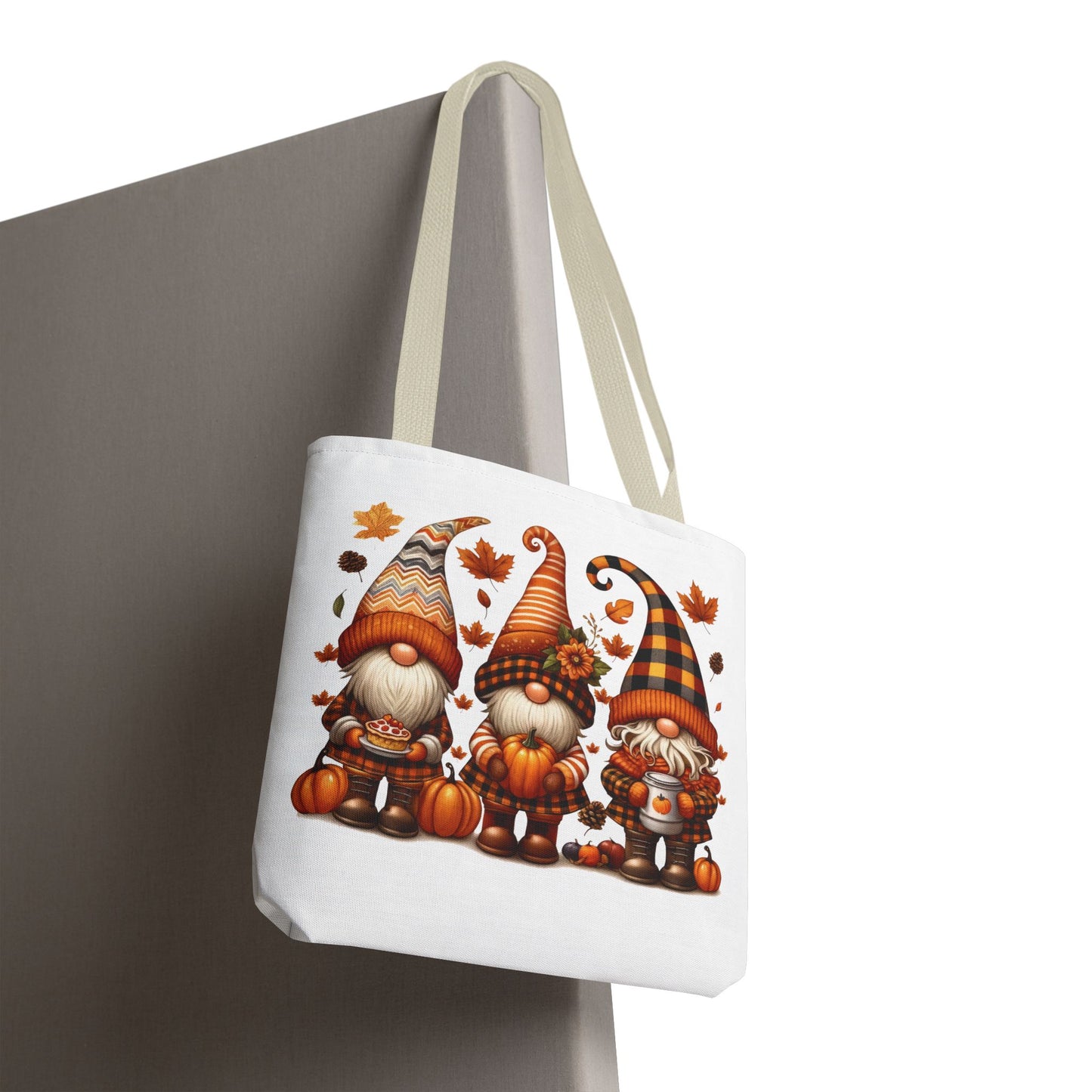 🍁 Autumn Gnome Trio Tote Bag – Cozy Fall Charm with Pumpkin Spice Magic