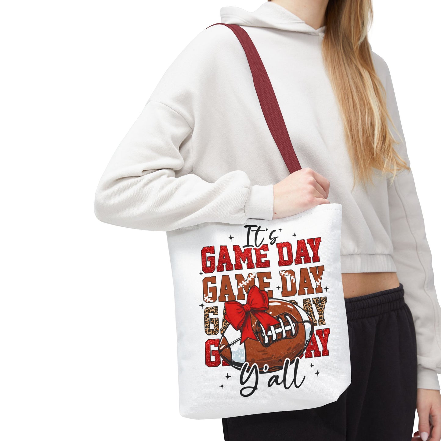 🏈 Game Day Red Bow Football Tote Bag – Sporty, Stylish, and Ready for Kickoff 🎀👜