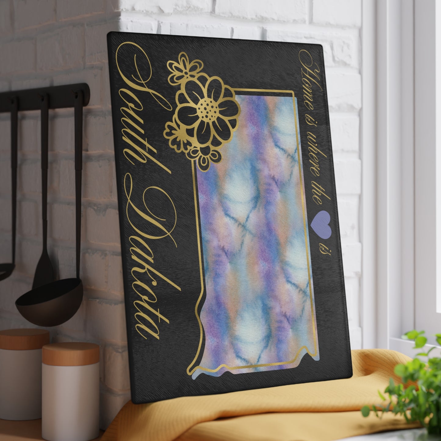 🌾 South Dakota Floral State Cutting Board – Prairie Pastels with Golden Accents 🌼