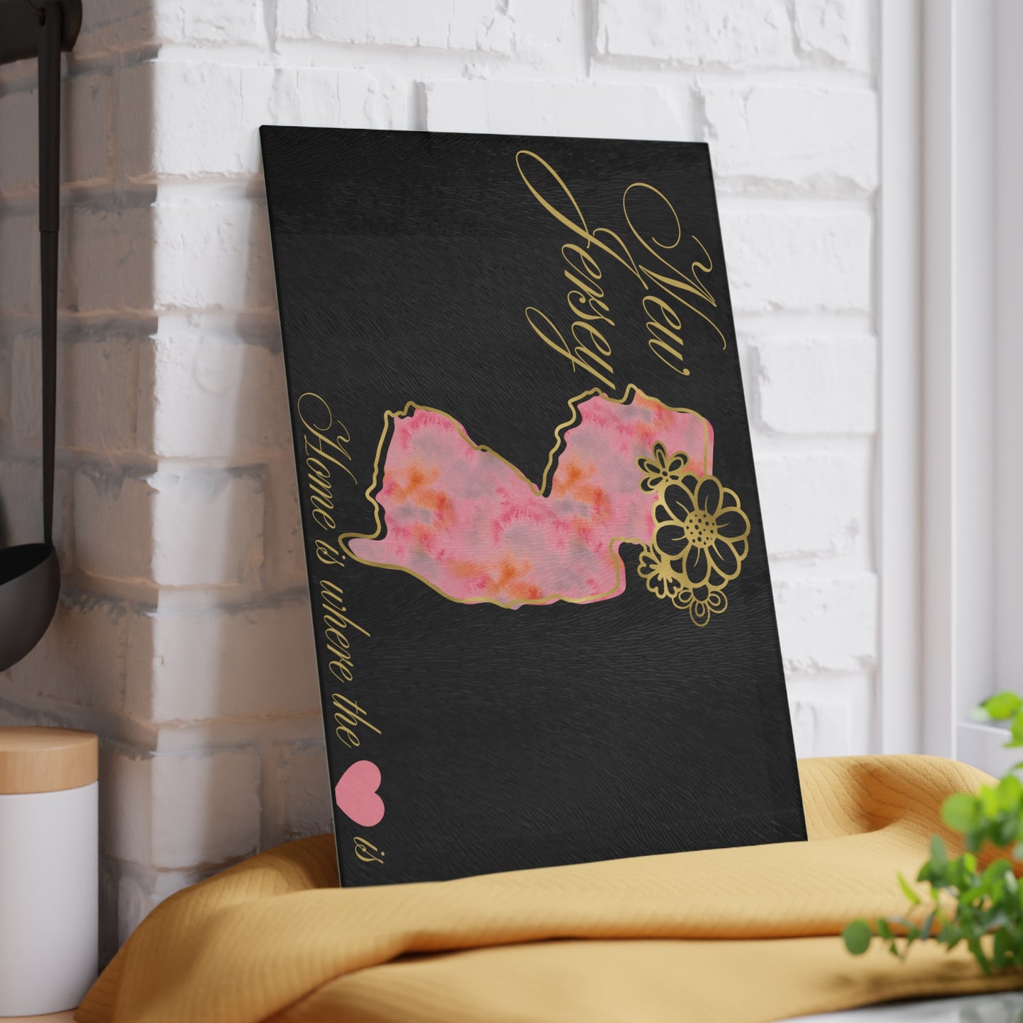 🌸 New Jersey State Cutting Board – Watercolor Warmth Meets Elegant Home Charm