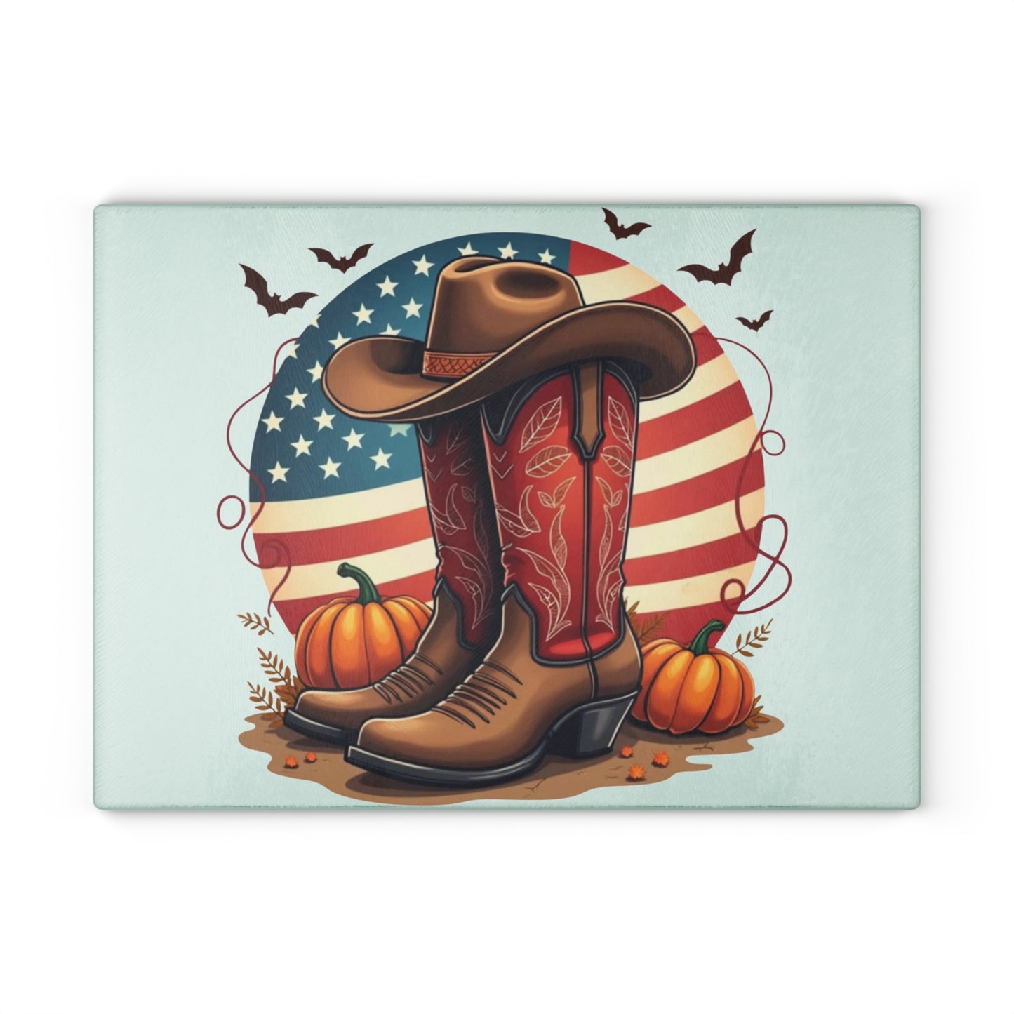 🤠🎃 Western Boots & Pumpkins Cutting Board – Rustic Autumn Charm for Your Kitchen 🇺🇸