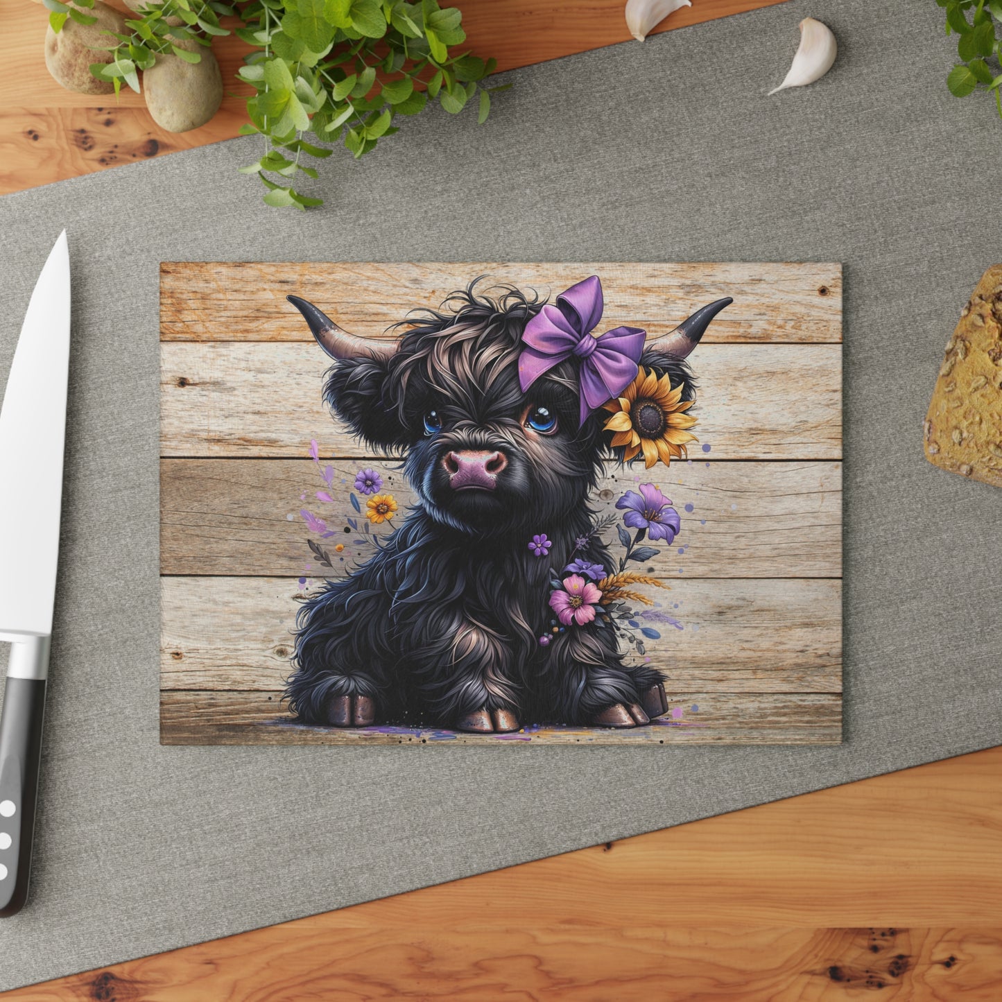 Tabla de cortar de vaca, tabla de cortar de vidrio con diseño de vaca de las Highlands, decoración de cocina con diseño de vaca, tabla de cortar para regalo de casa nueva, tabla de charcutería, regalos de vaca de las Highlands